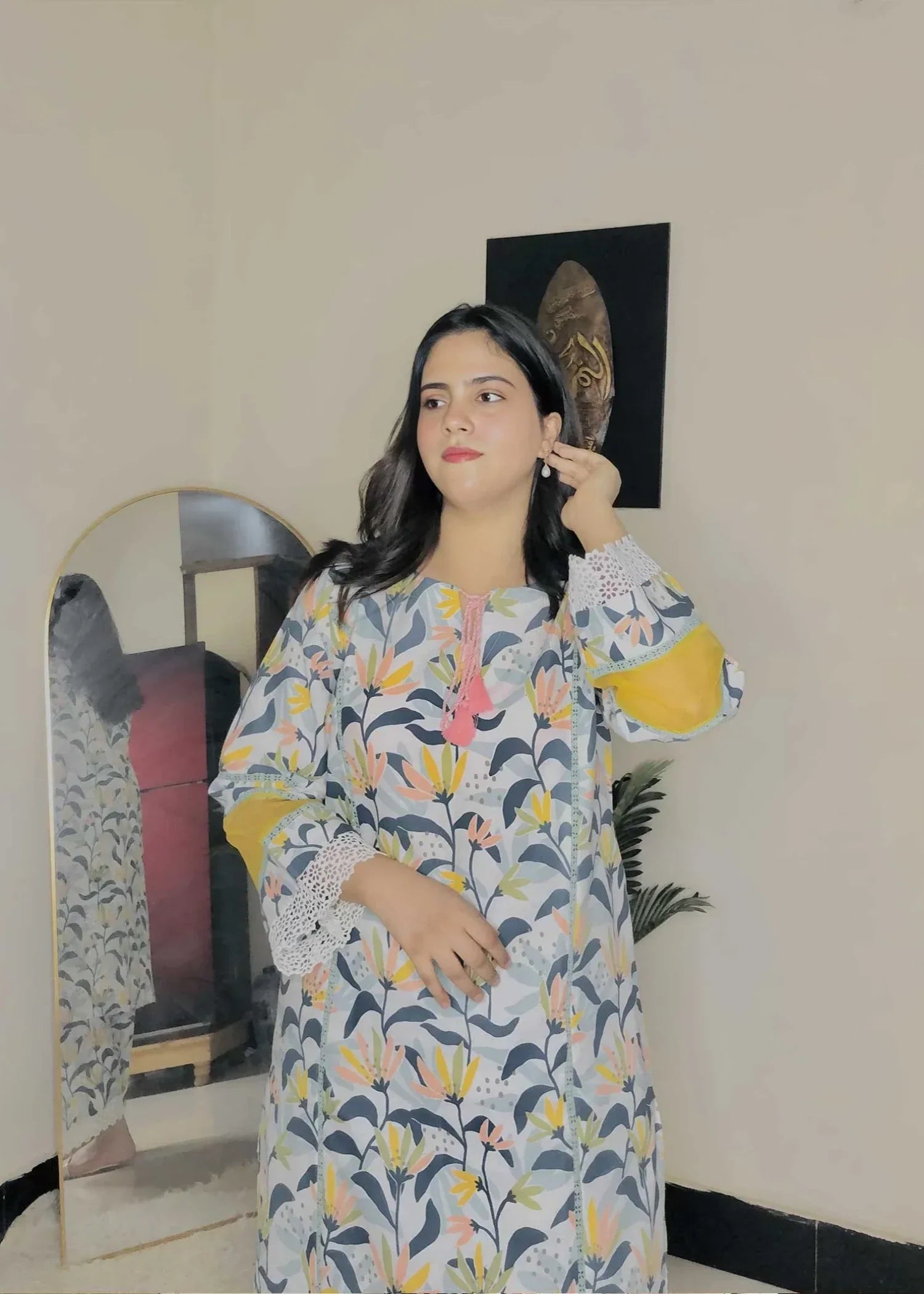 Urban Cut Cotton Printed Suit Green / White Women 2pcs