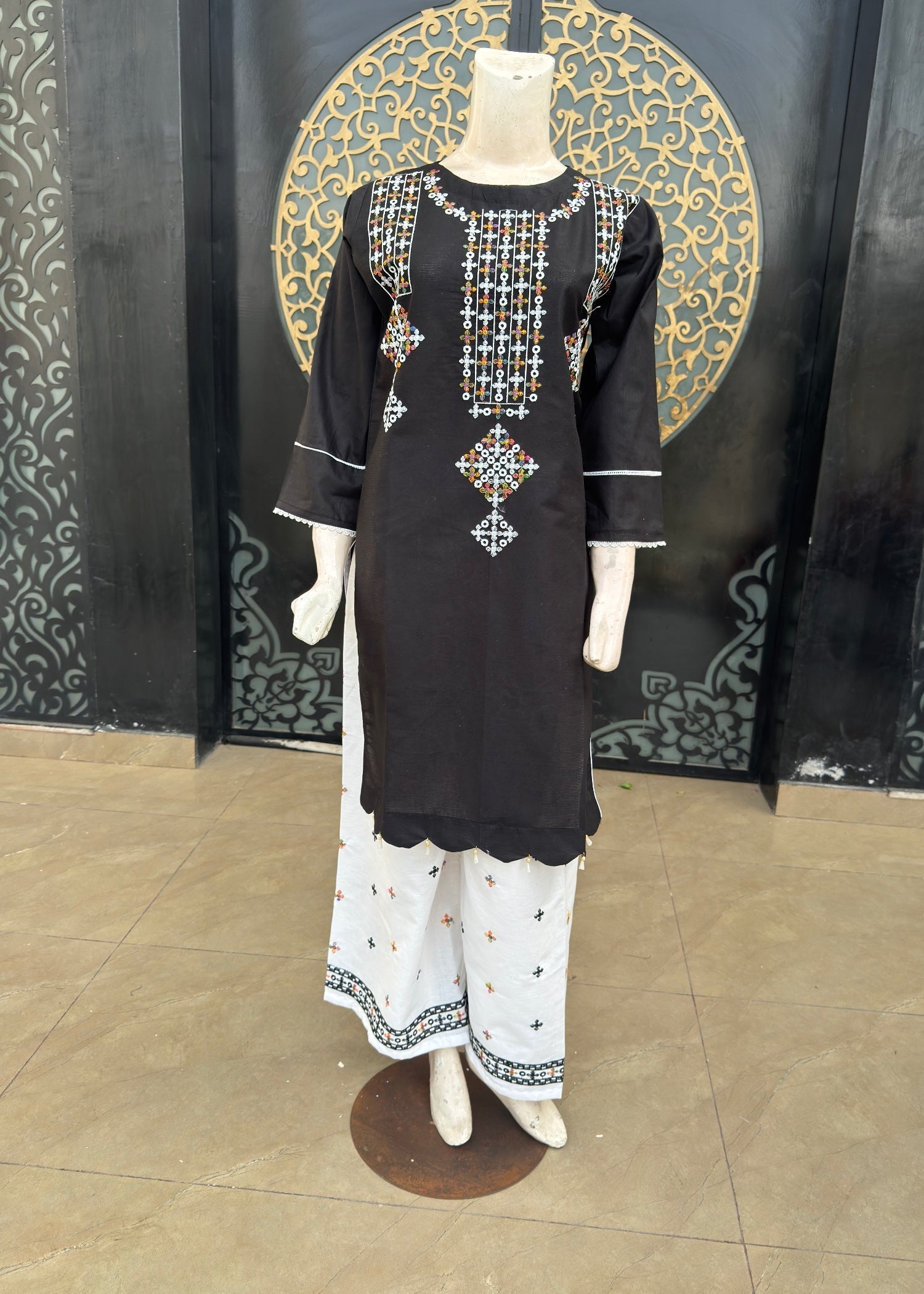 Noir Cotton Stitched Dress Black(p) Women 3pcs