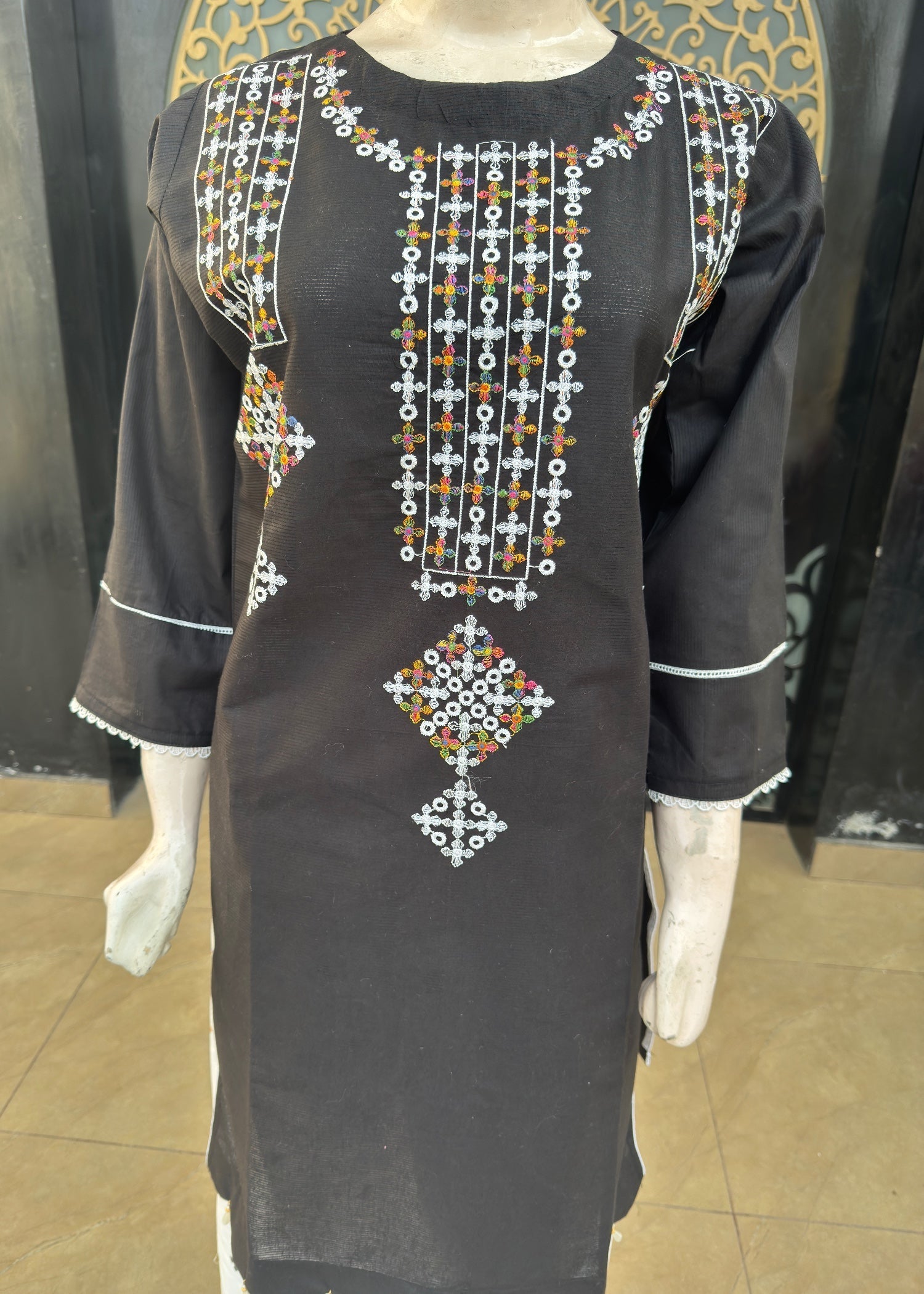 Noir Cotton Stitched Dress Black(p) Women 3pcs