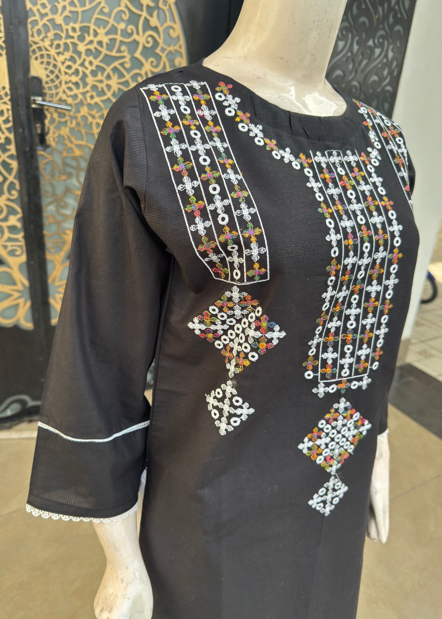 Noir Cotton Stitched Dress Black(p) Women 3pcs