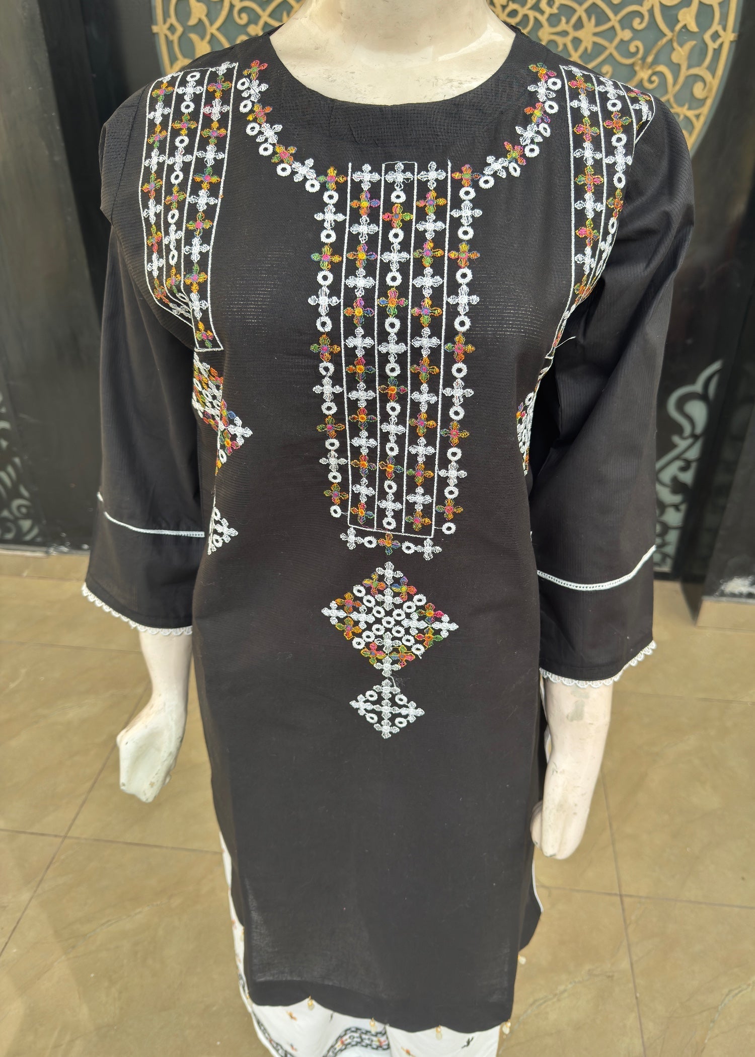 Noir Cotton Stitched Dress Black(p) Women 3pcs