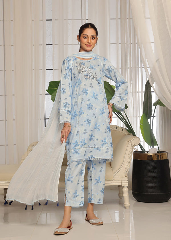 Kumash Textiles Shamry Blue Lawn Women Women 3pcs