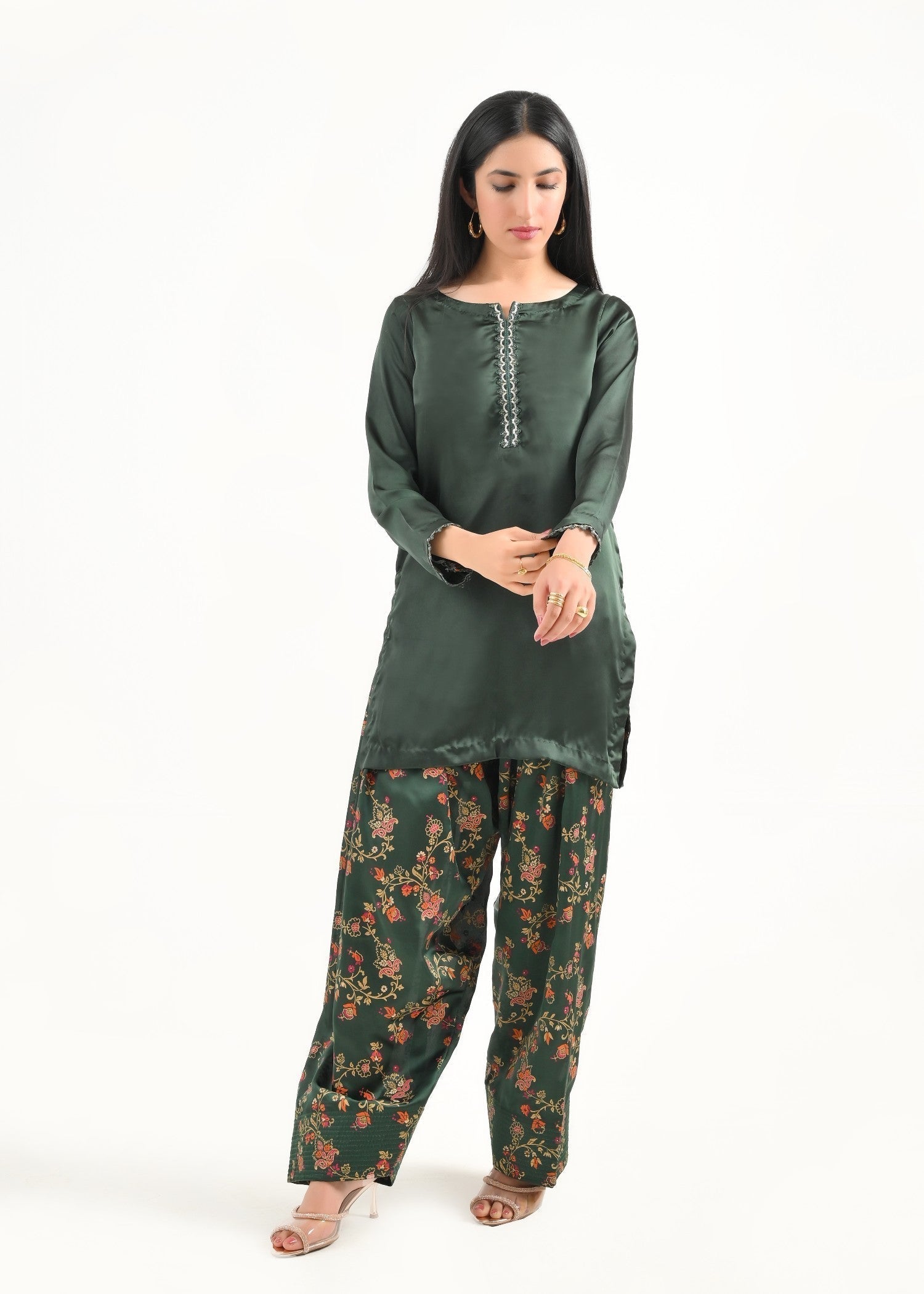 Ray Online Store Green Block Print Mukesh Farshi Set Women 3pcs