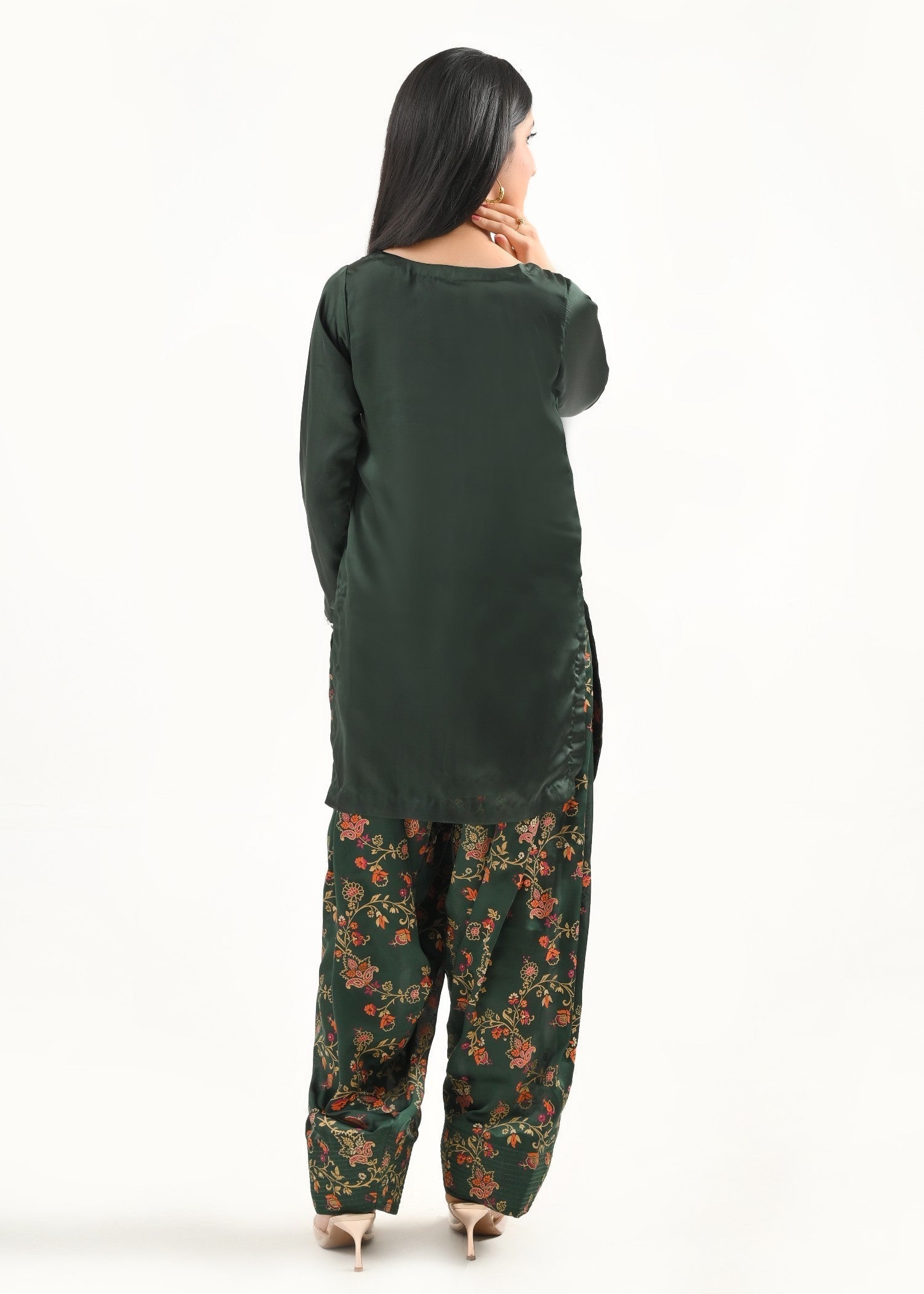 Ray Online Store Green Block Print Mukesh Farshi Set Women 3pcs