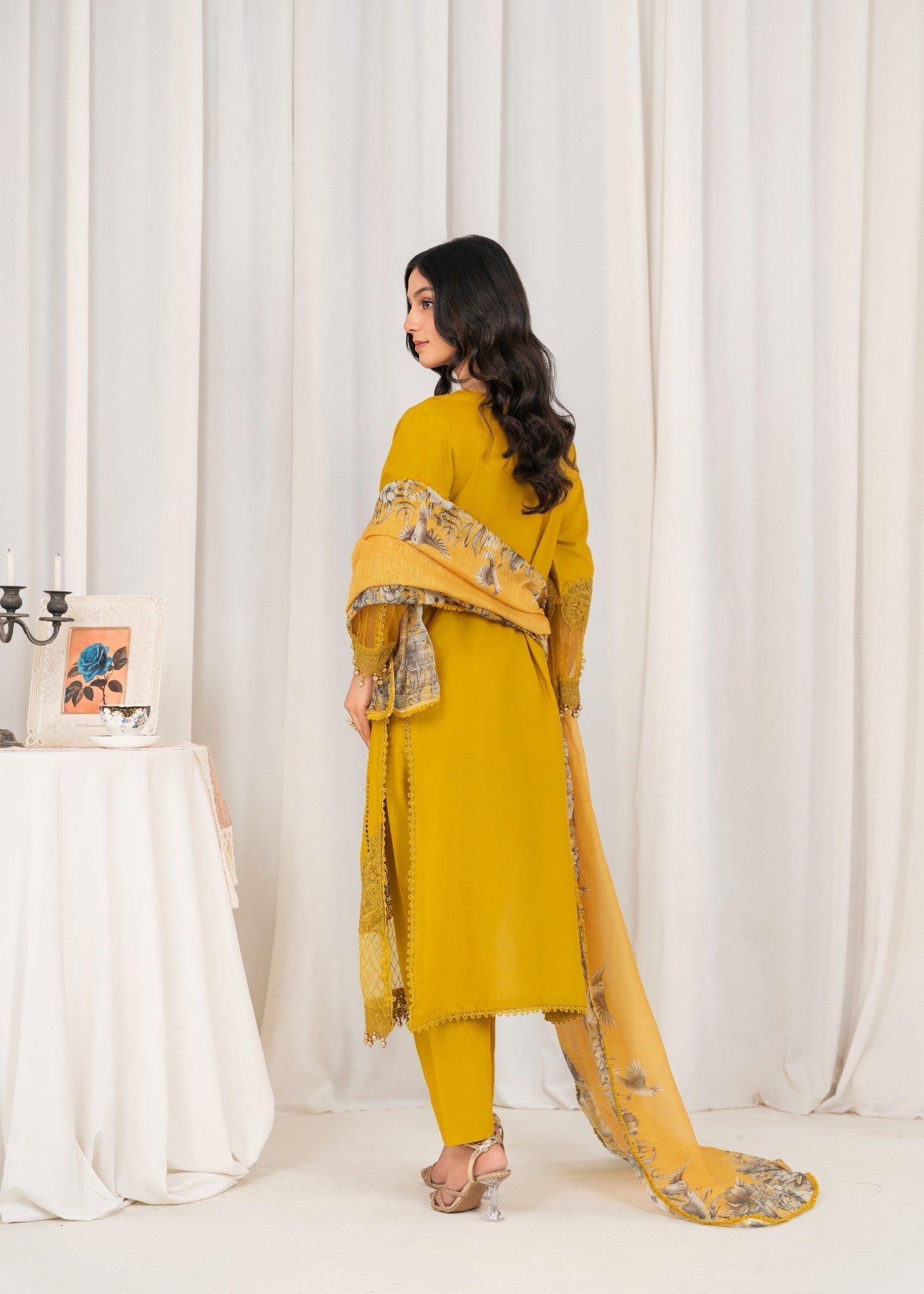 Khubsurat 3804 KH CT Mustard Embroidery Long Shirt Cotton Women 3pcs