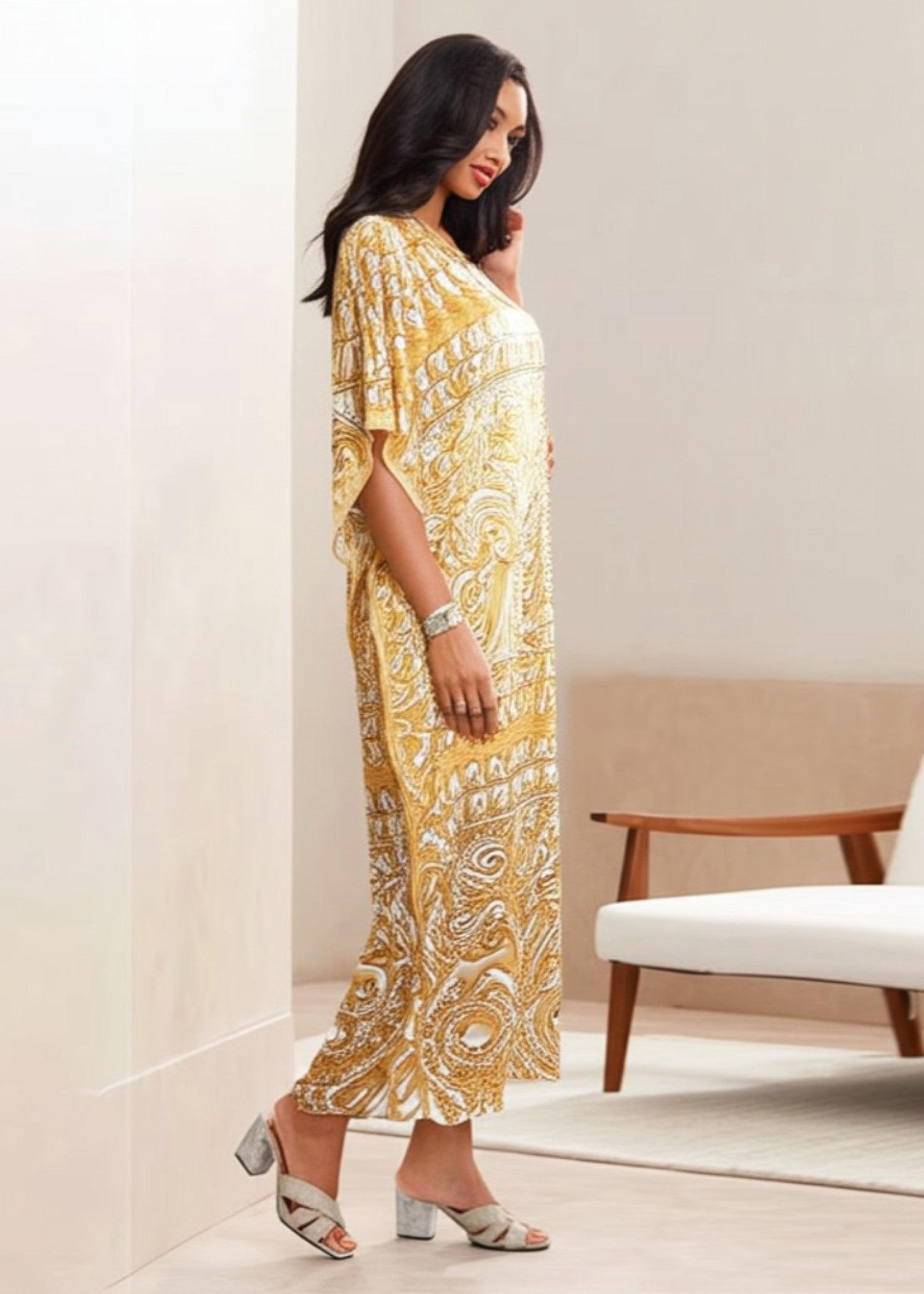 Soukpk Golden Yellow Kaftan Women 1pcs