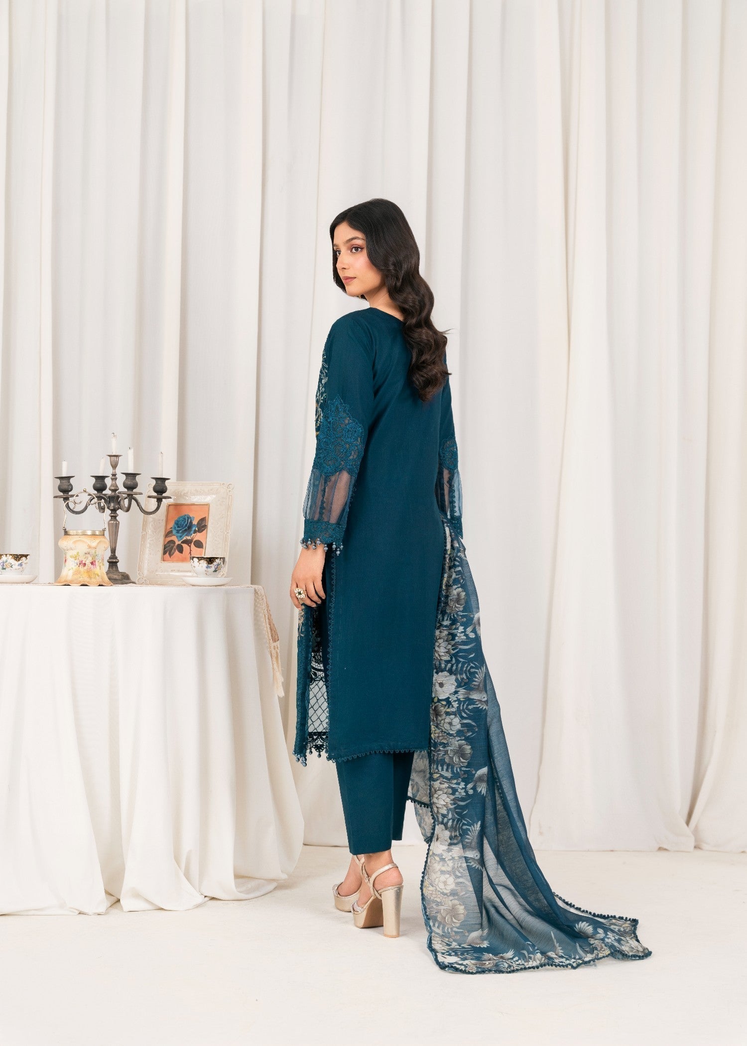 Khubsurat 3804 KH CT Teal Embroidery Long Shirt Cotton Women 3pcs