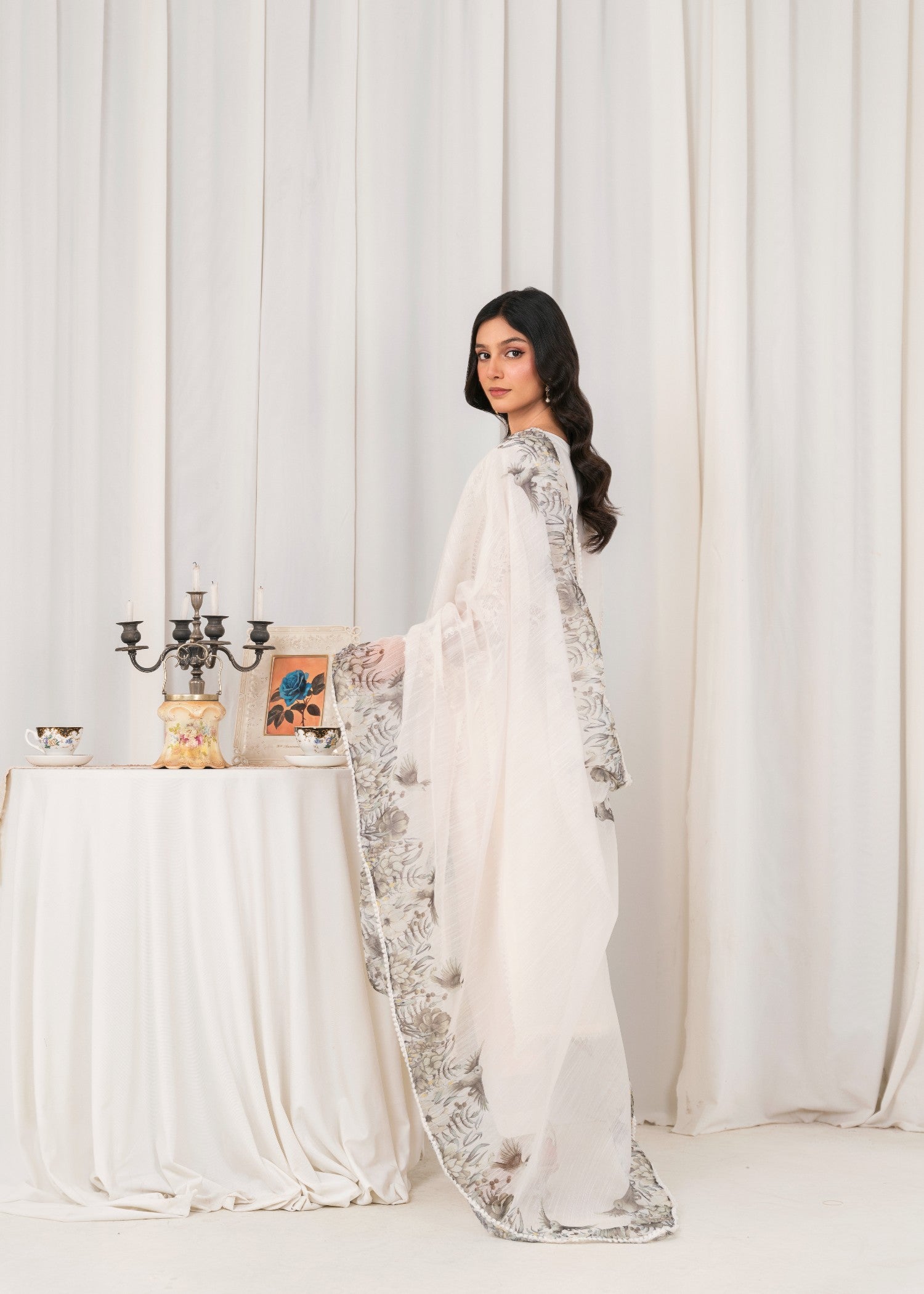 Khubsurat 3804 KH CT Off White Embroidery Long Shirt Cotton Women 3pcs