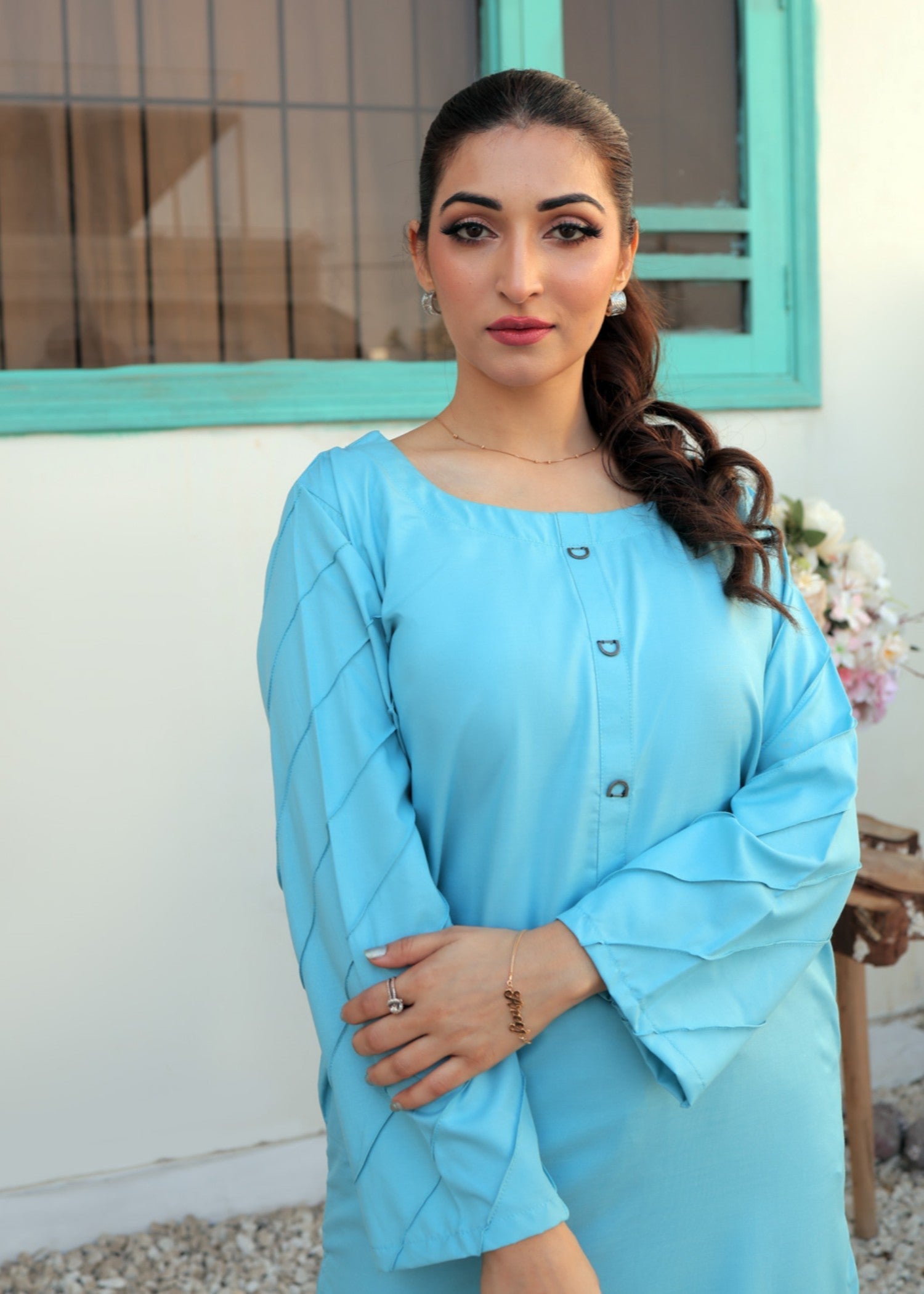 Tng (The Next Generation) Ansha Co Ord Set | Aqua Blue Women 2pcs