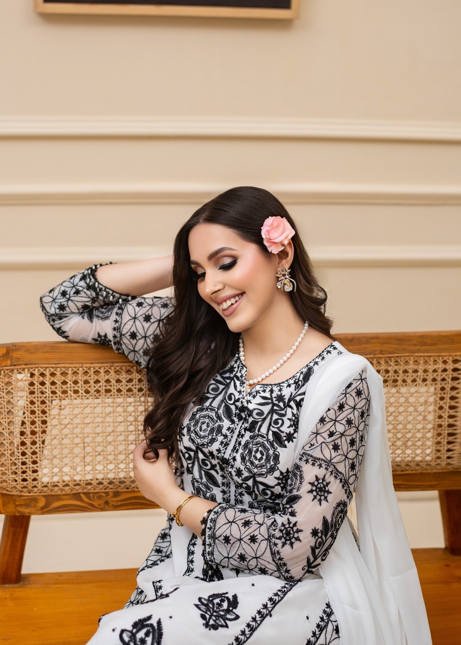 Alyssa WHITE CHIFFON SUIT ALL310 Women 3pcs