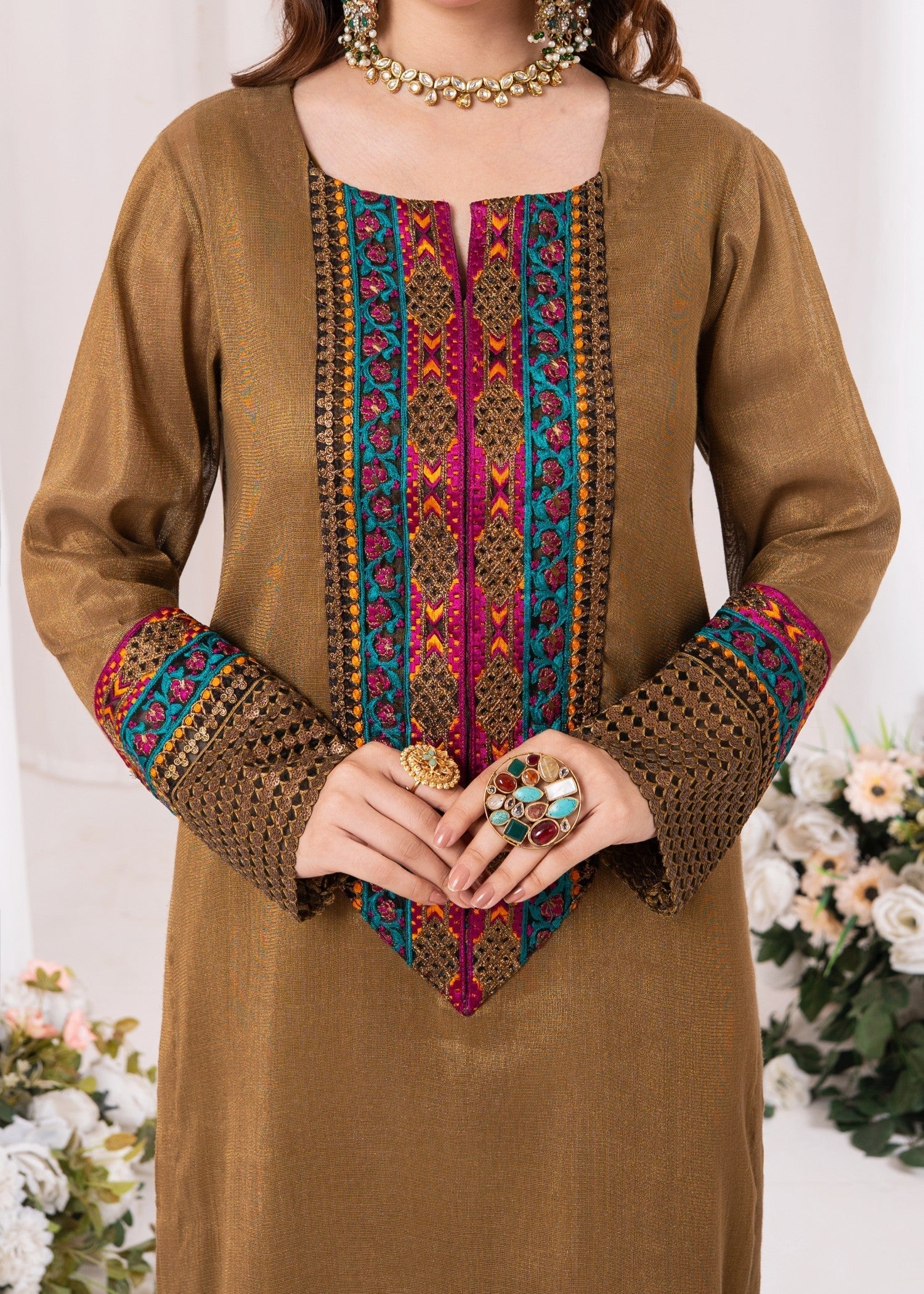 Meem Designs BROWN ZARI Women 3pcs