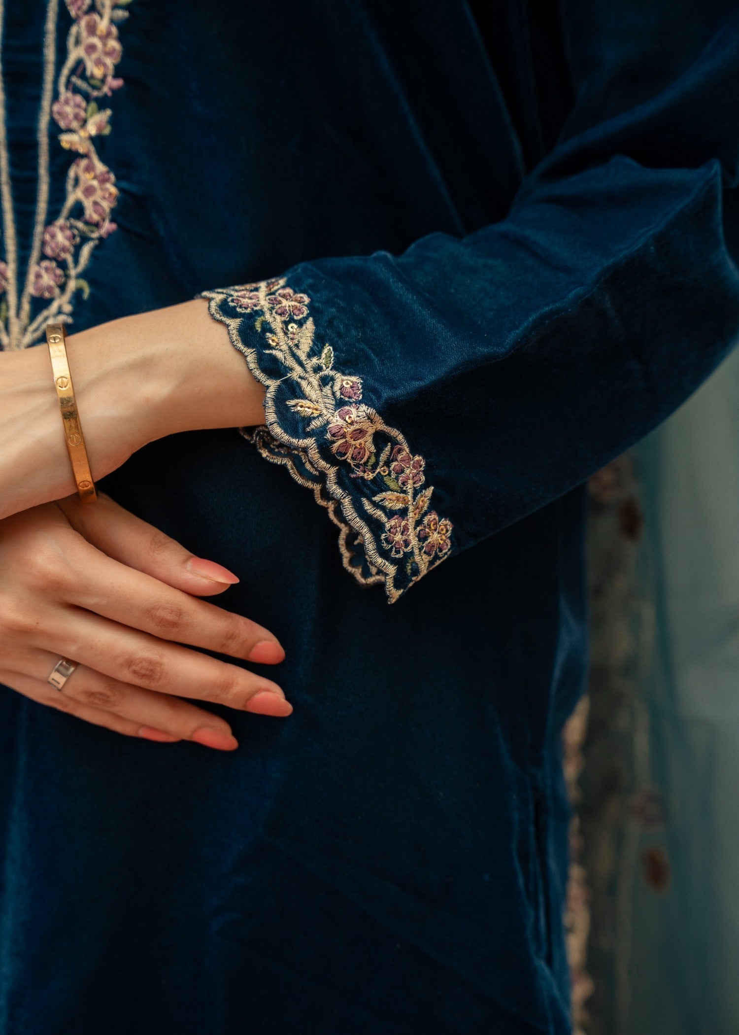 Naaz Couture Velvet Embroidered Suit Teal Women 3pcs