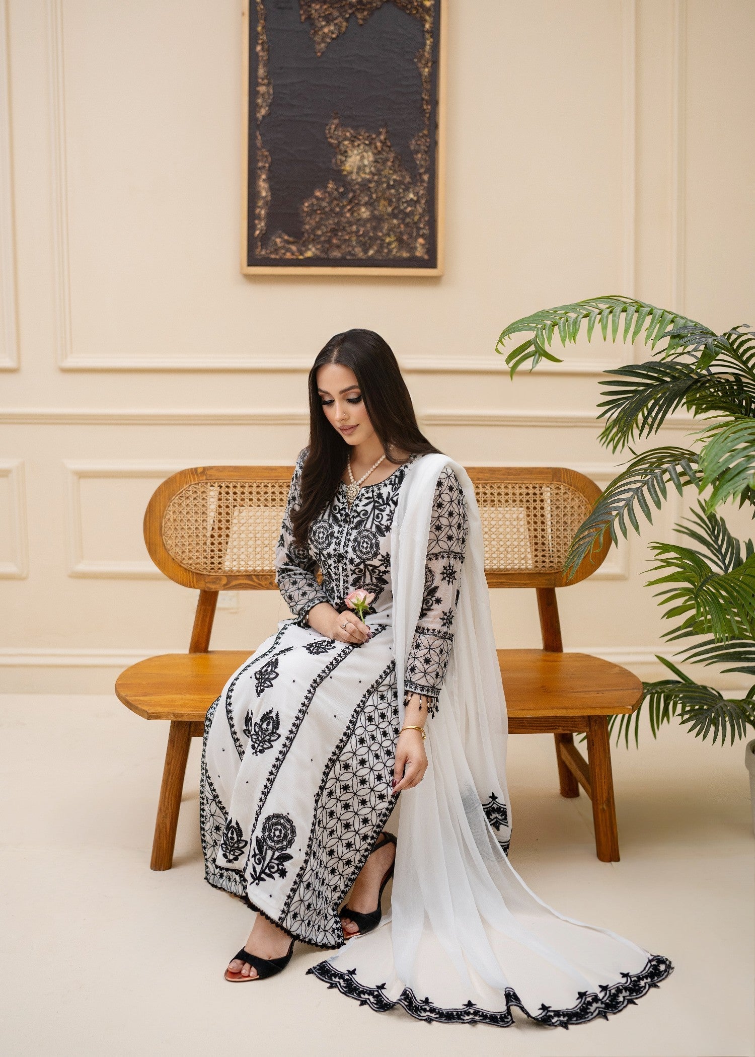 Alyssa WHITE CHIFFON SUIT ALL310 Women 3pcs