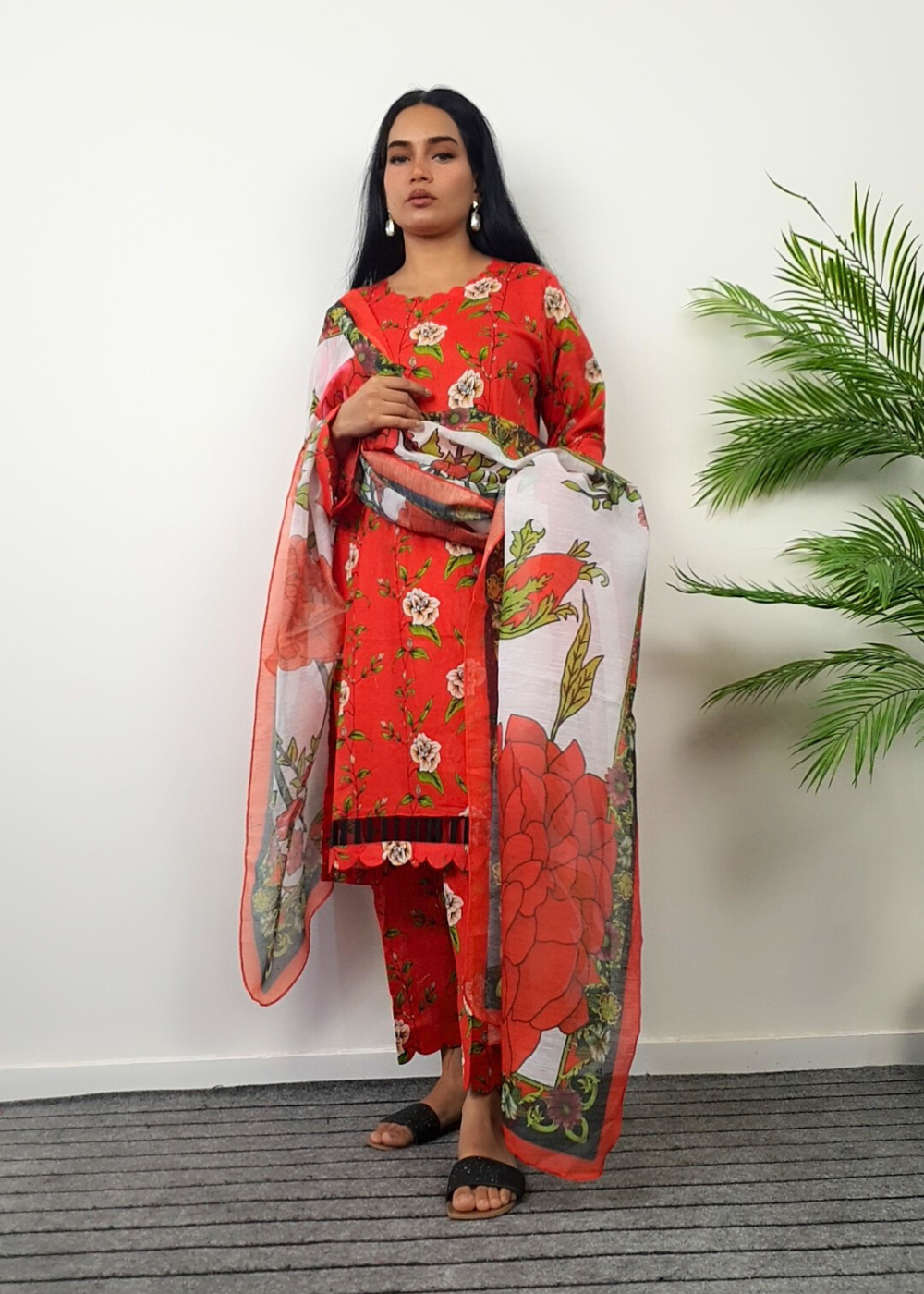 Namal Zara Ltd Summer Pret Lawn Red Floral Design Women 3pcs