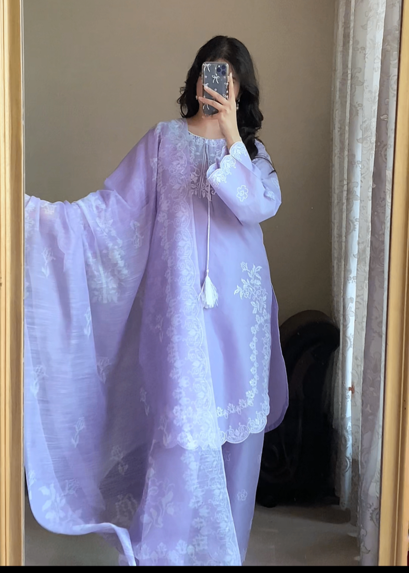 Attirepret Lavender Cotton Suit | Cross Stitch Embroidery Women 3pcs