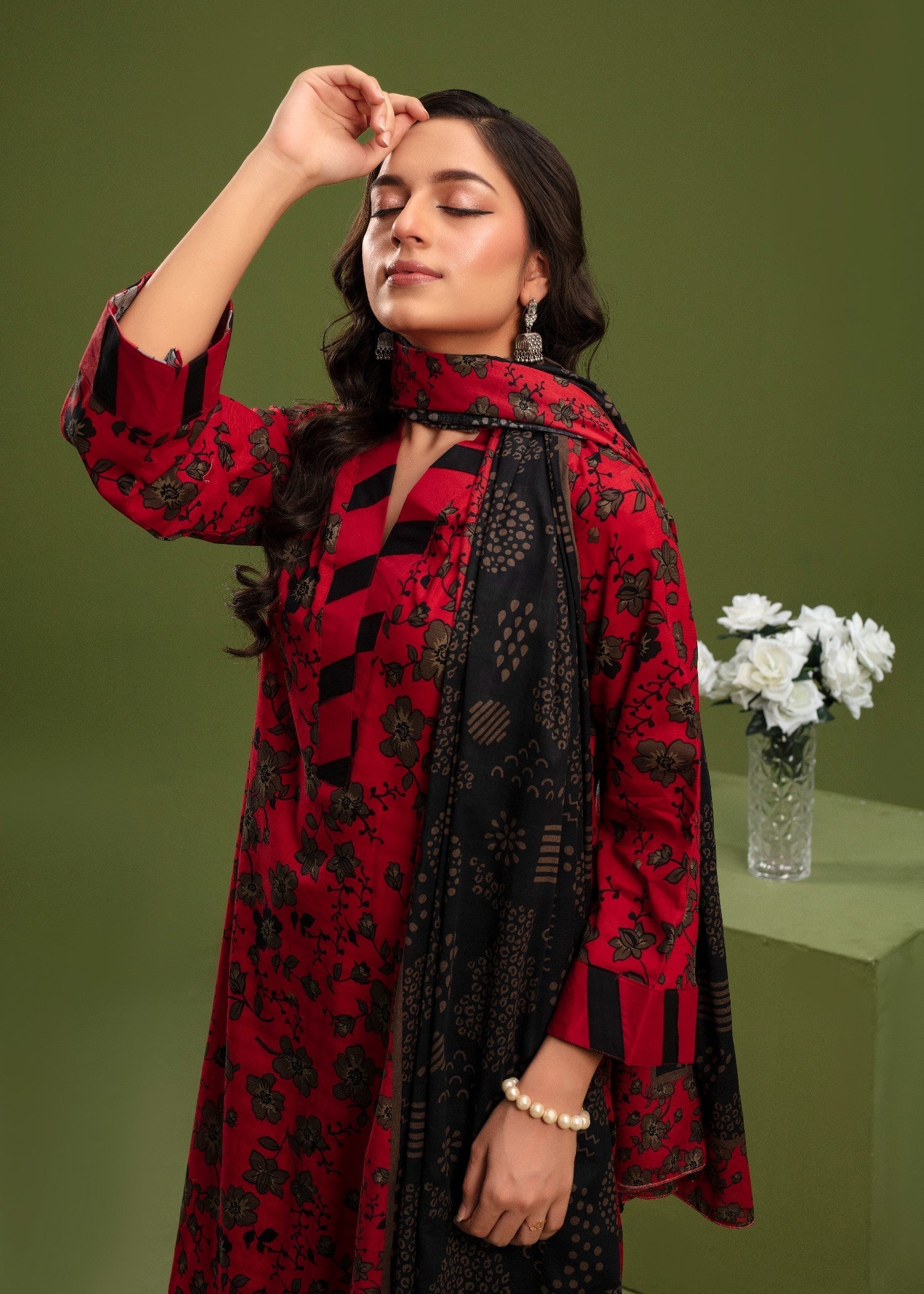 Ayeza Collection Red Kurta Set D#6 Women 3pcs