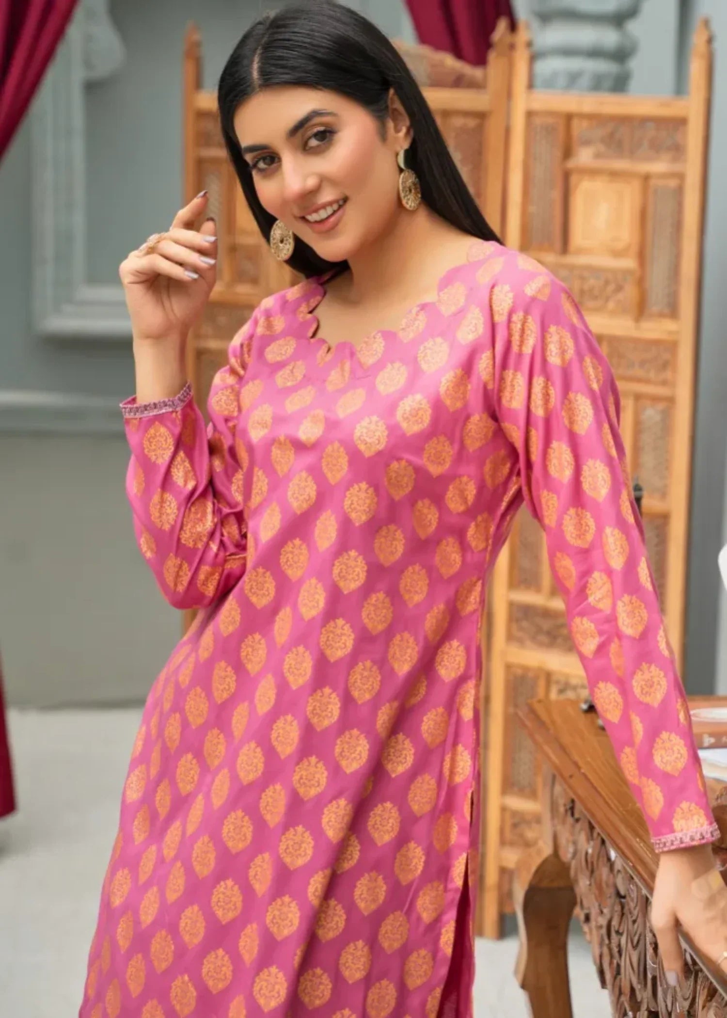 Designer Rack block print chic pink Women 2pcs