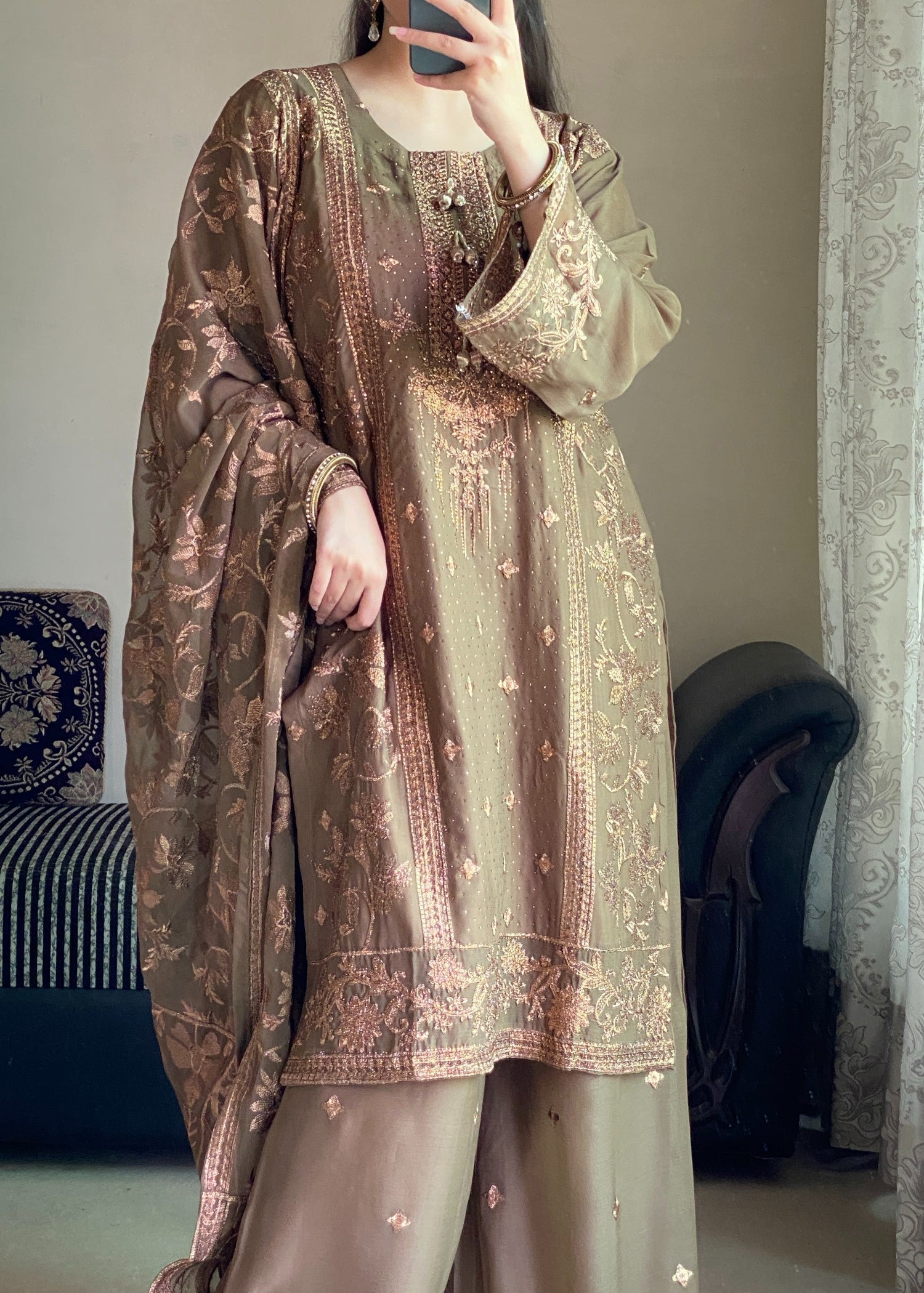 Four Season Boutique ARZOO CHIFFON CHIKKU BROWN Women 3pcs