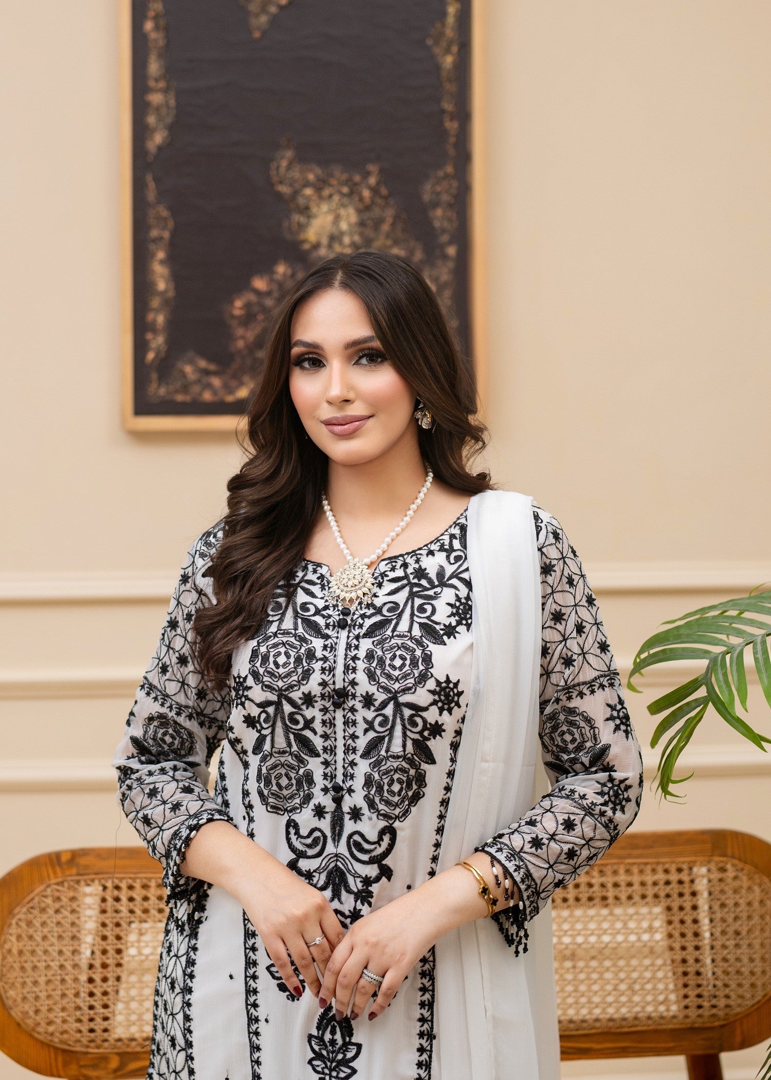 Alyssa WHITE CHIFFON SUIT ALL310 Women 3pcs