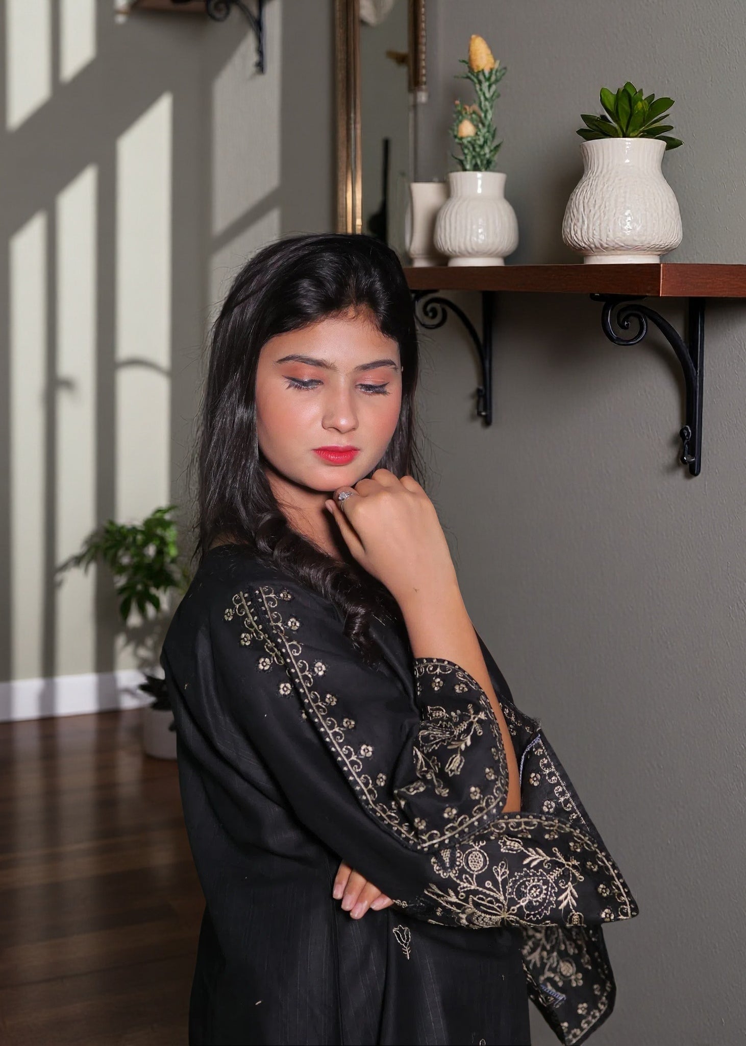 Haraj Collections Midnight Bloom Embroidered Cotton Women 2pcs