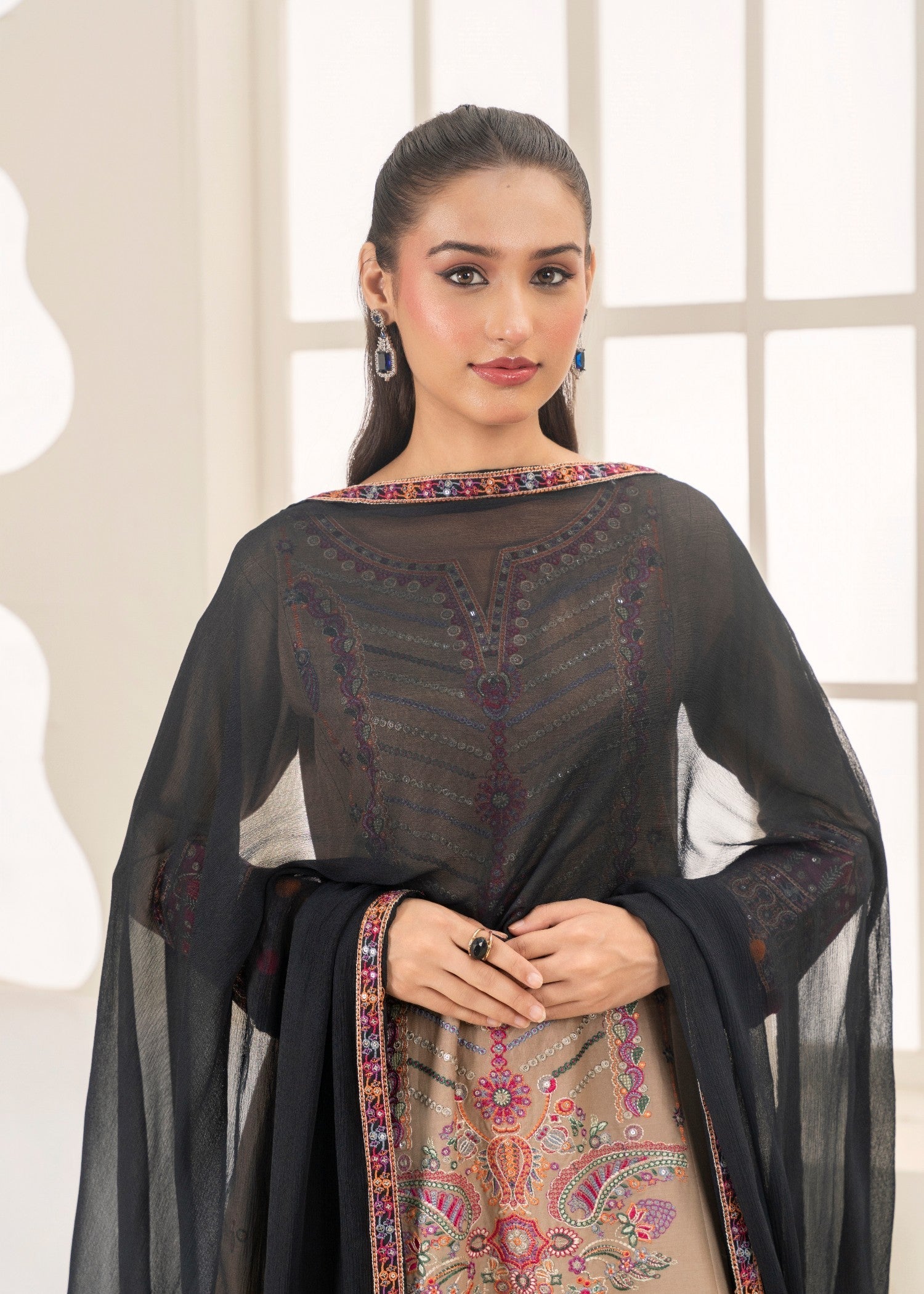 Khubsurat 4090 KH CT Almon Brown Embroidery Pishwas Cotton Women 3pcs