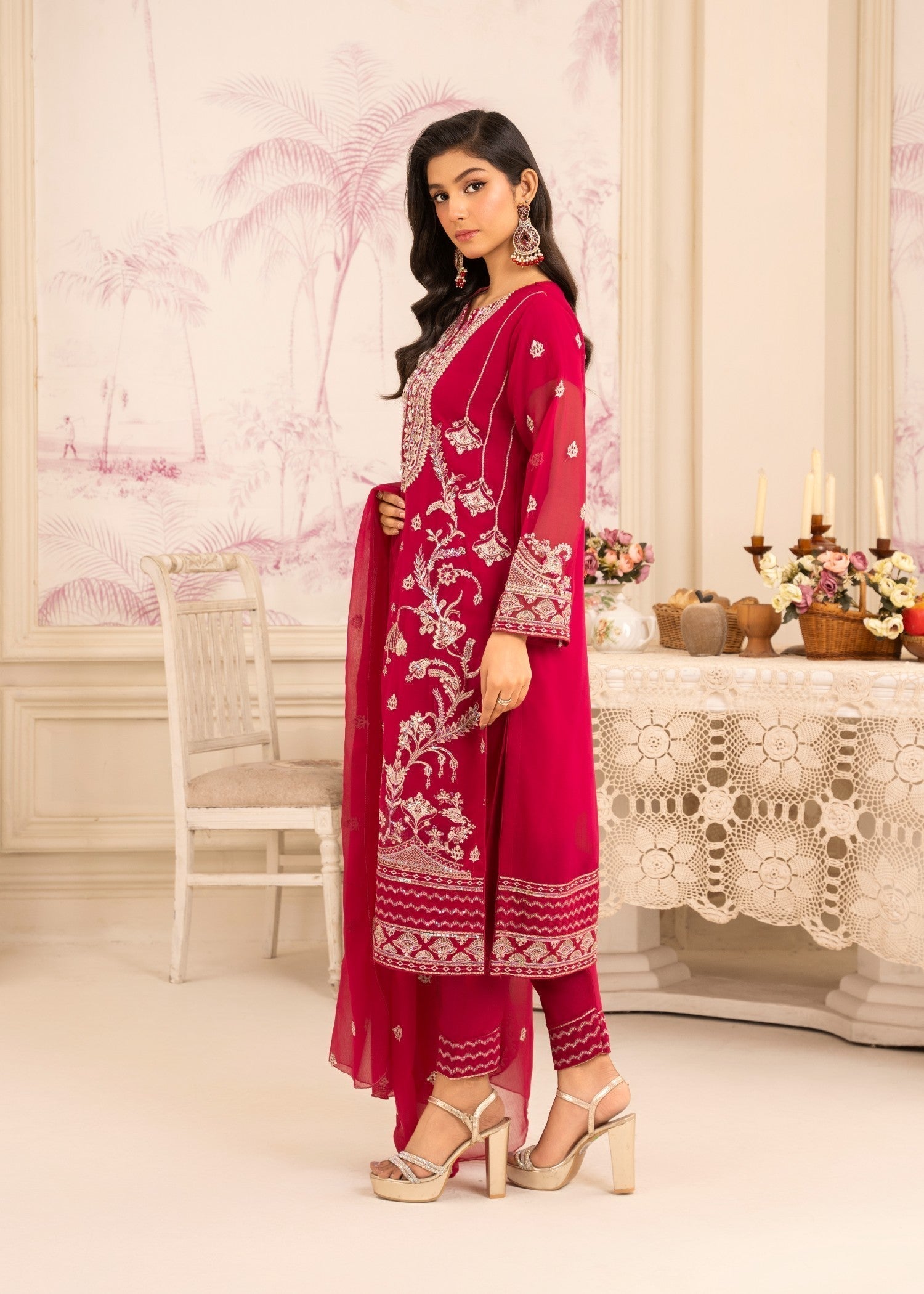 Four Season Boutique MEHAK CHIFFON HOTPINK Women 3pcs