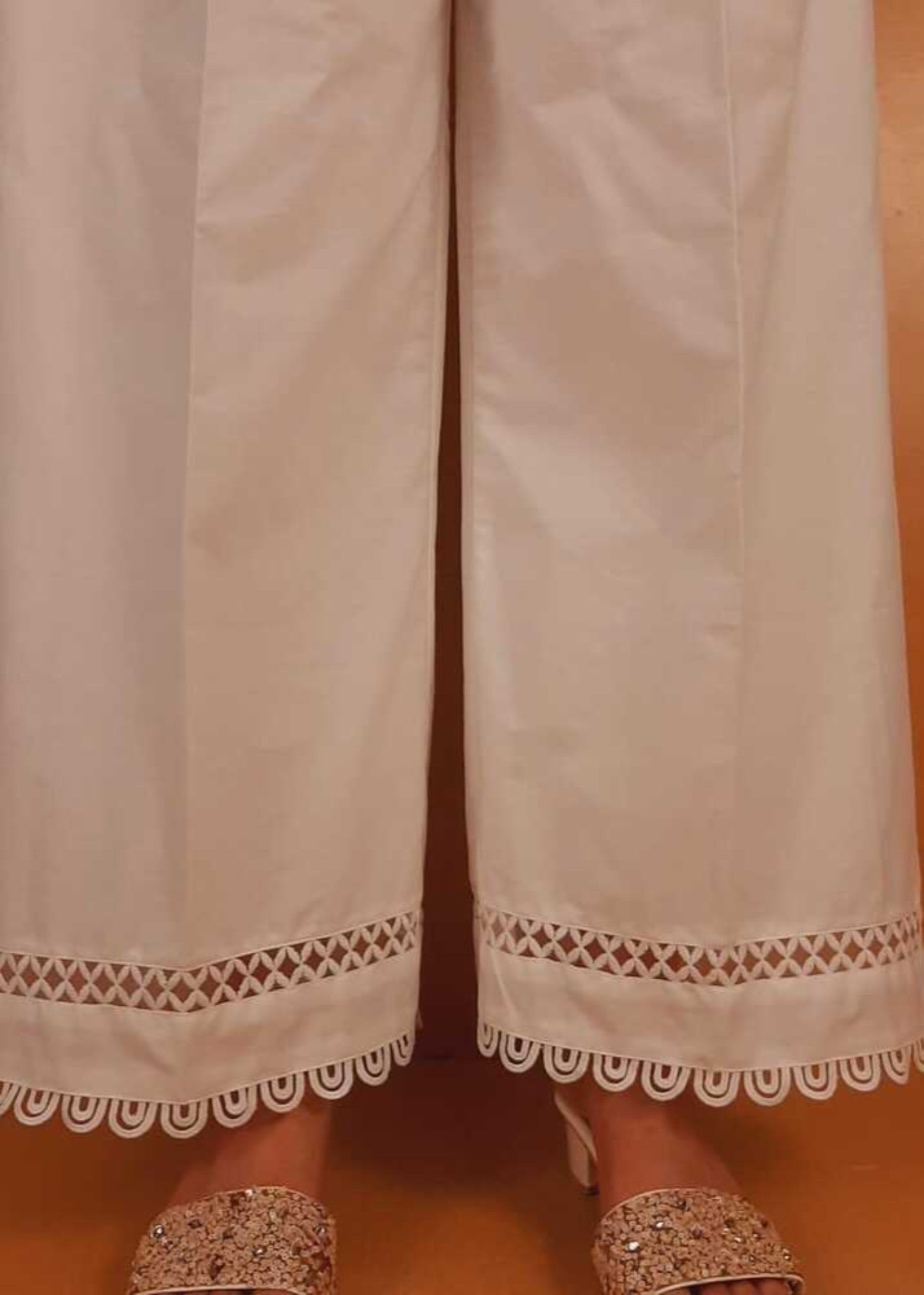 Zardi Laces Embellished Cotton Palazzo White ZT310 Women 1pcs