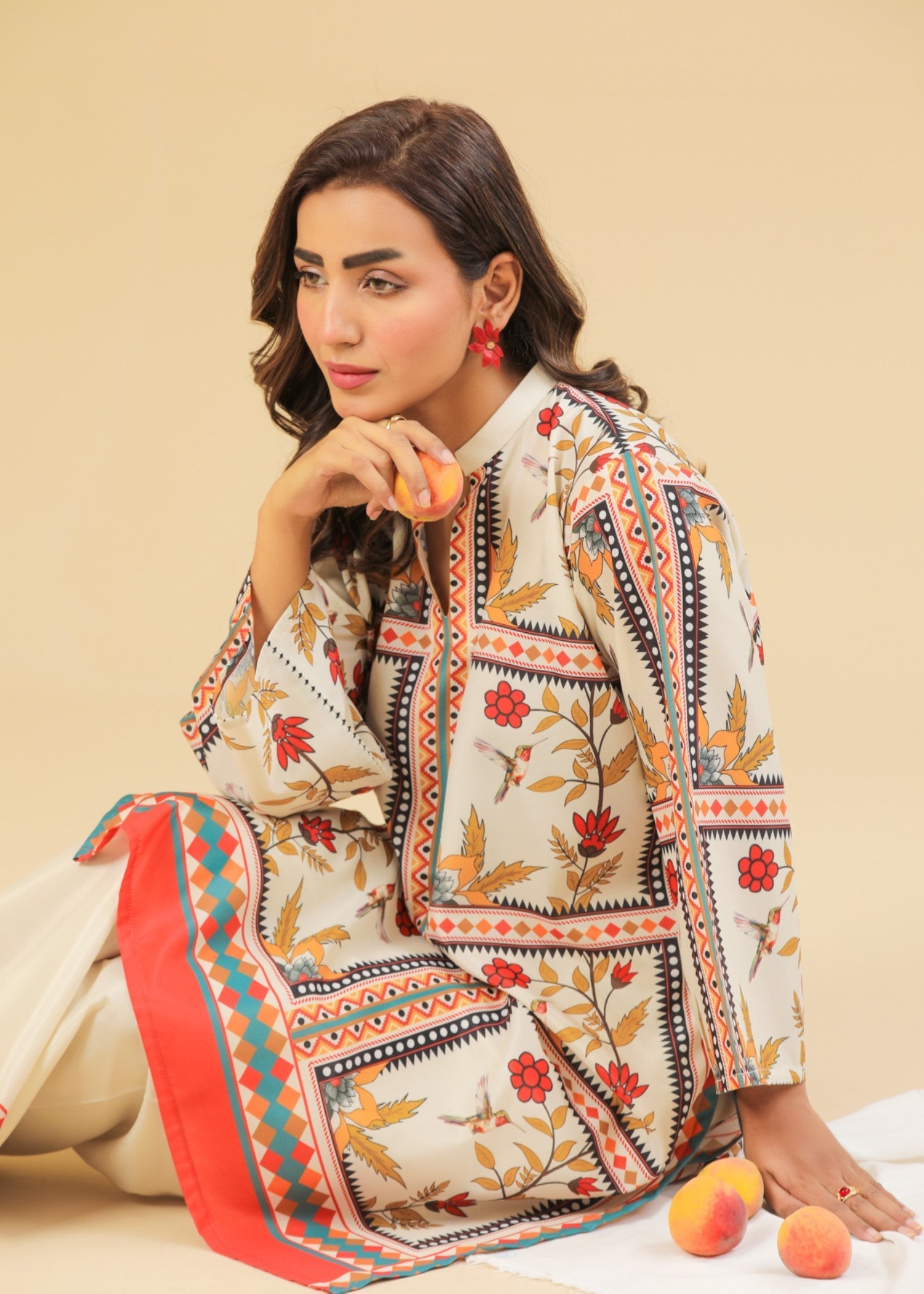 Zenyre Ivory Blooms Printed Set Women 2pcs