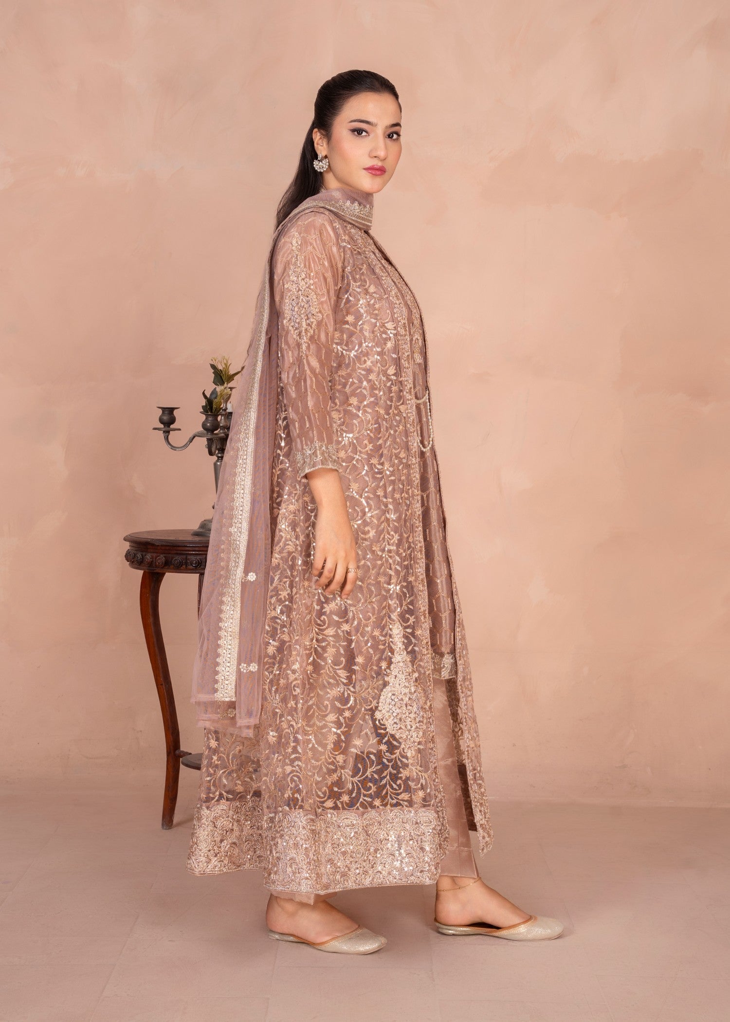 Four Season Boutique MALA GOWN PEACH PINK BROWN Women 4pcs