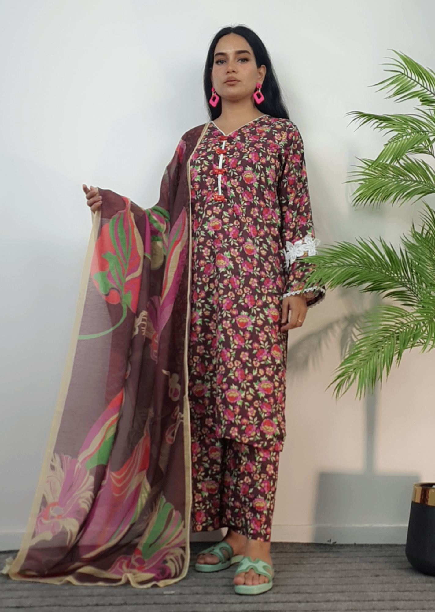 Namal Zara Ltd Summer Pret Lawn Burnt Umber Floral Design Women 3pcs