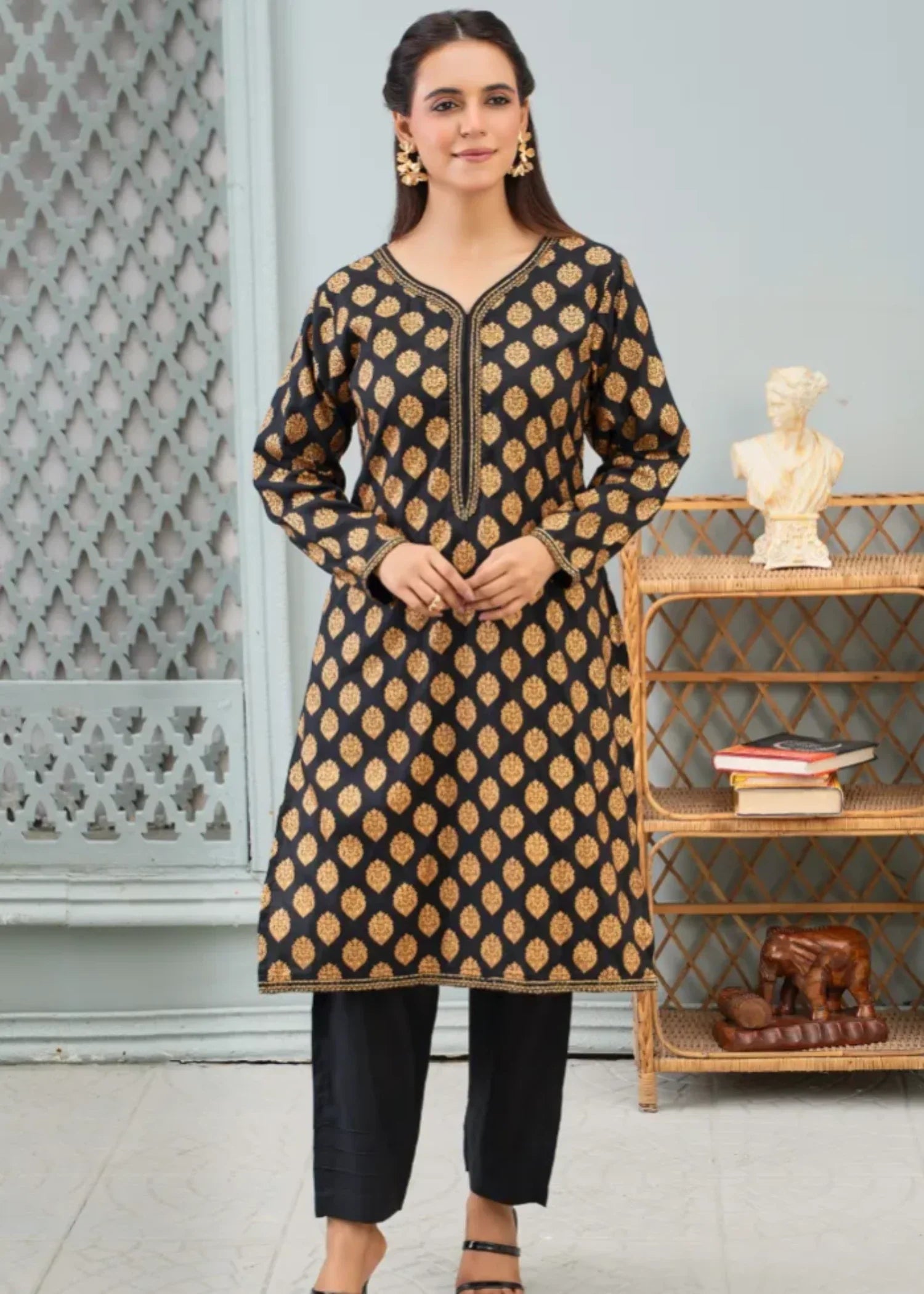 Designer Rack block print black Women 2pcs