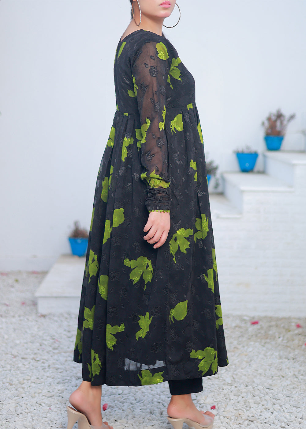 Green Printed black and maxi Women 1pcs