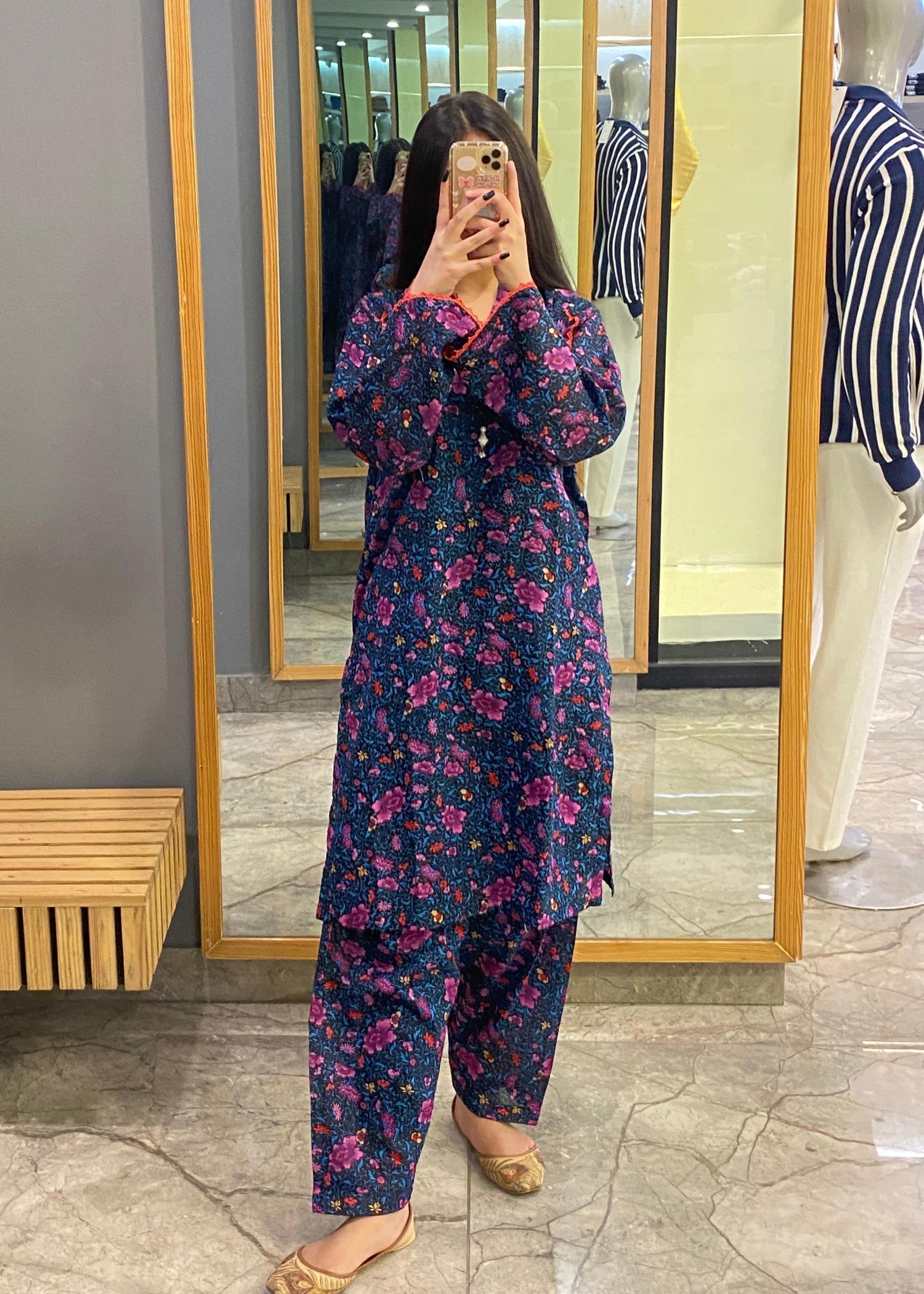 Namal Zara Ltd Forest Bloom Lawn – Navy Blue Co Ord Set Women 2pcs