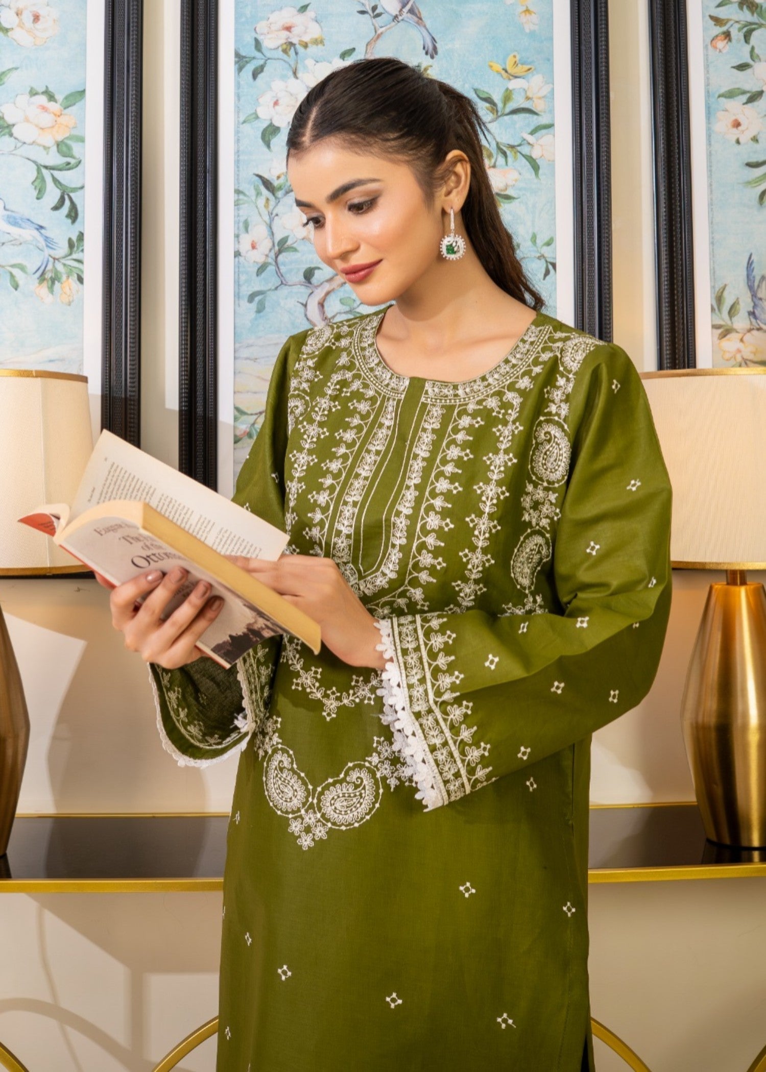 Tehzeeb Libas OLIVE ELEGANCE EMBROIDERED Women 2pcs