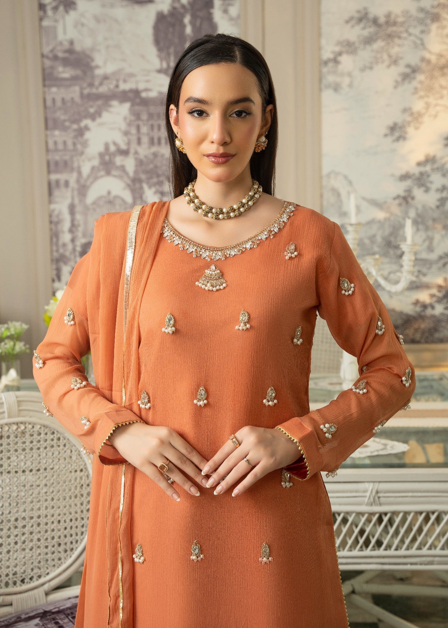 Maira Fashion Rust Orange Sharara Women 4pcs