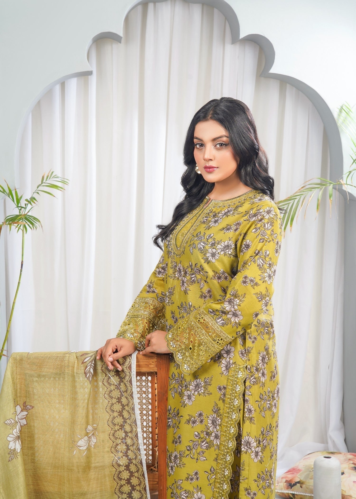 Dareechay Yellow Green Print Suit FOP38 Women 3pcs