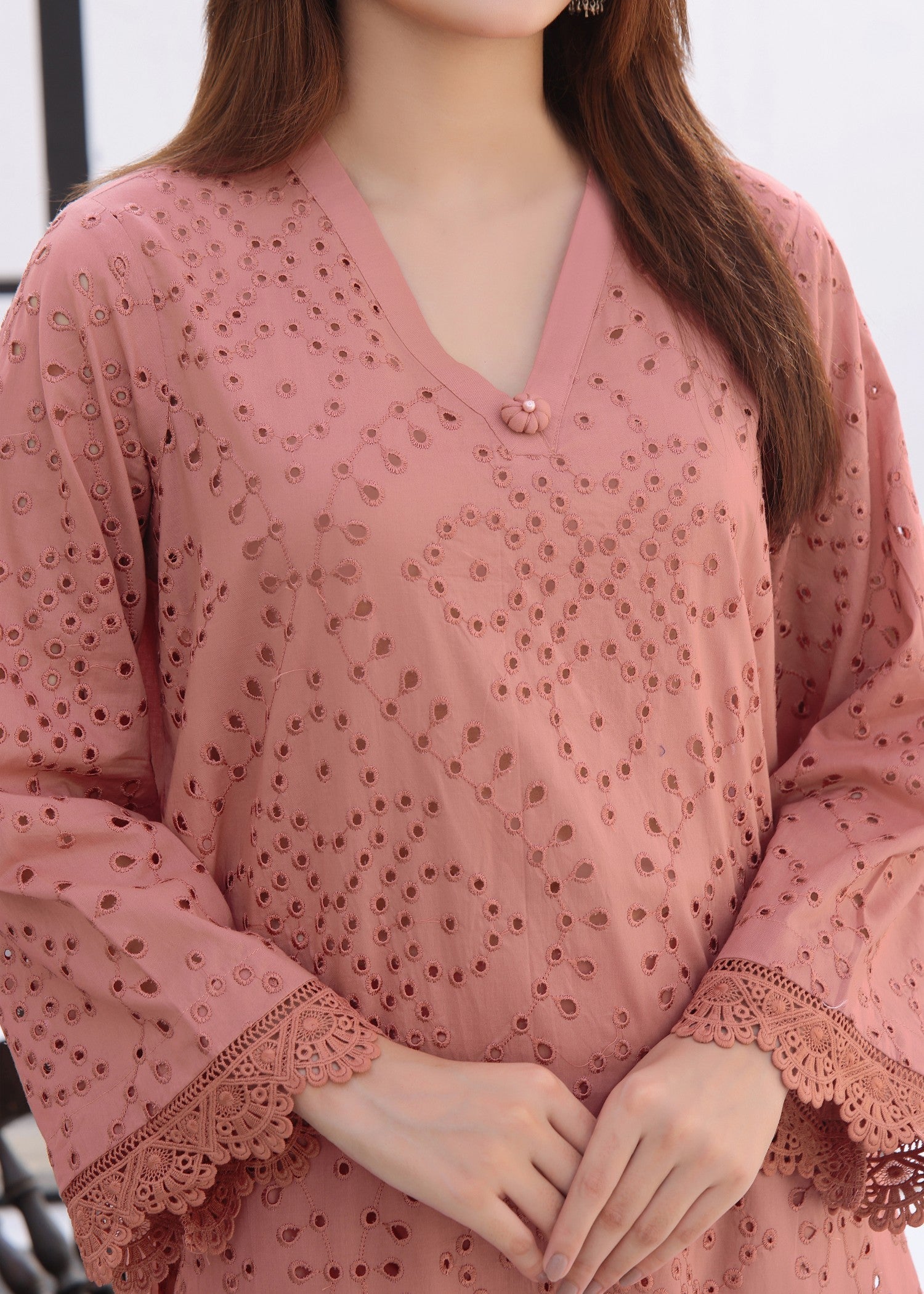 Luxeurs Rosewood Schiffli Embroidered Dress Women 2pcs