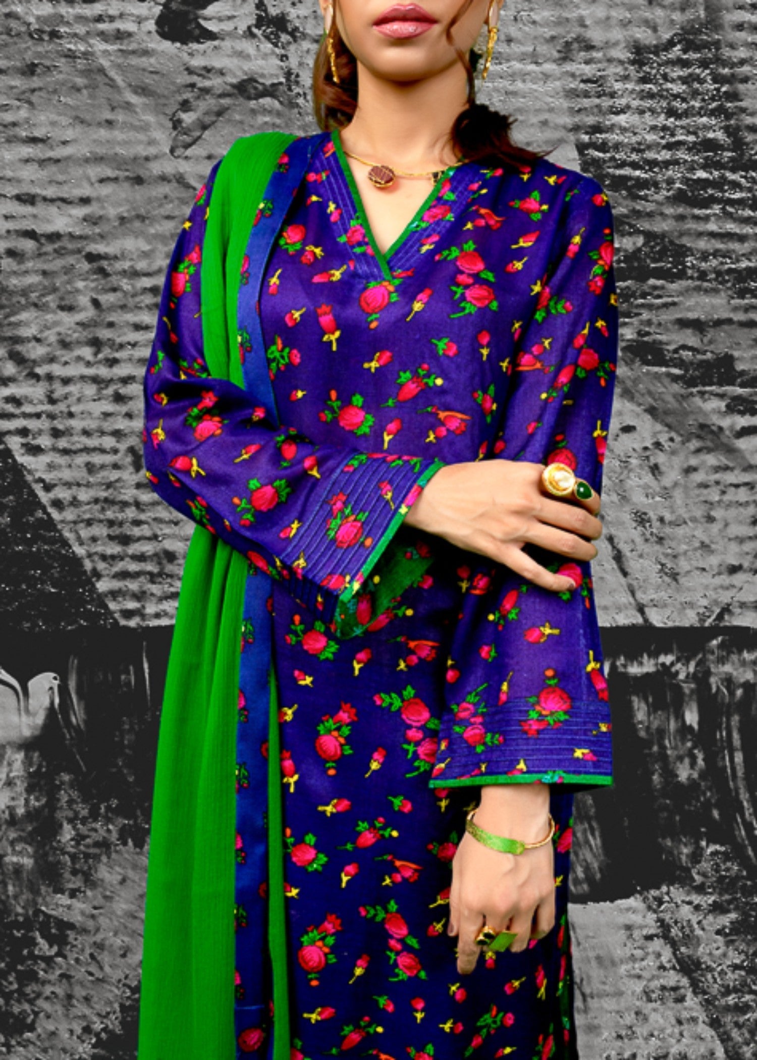 Nuqsh Blue with Green NRN 004 Women 3pcs