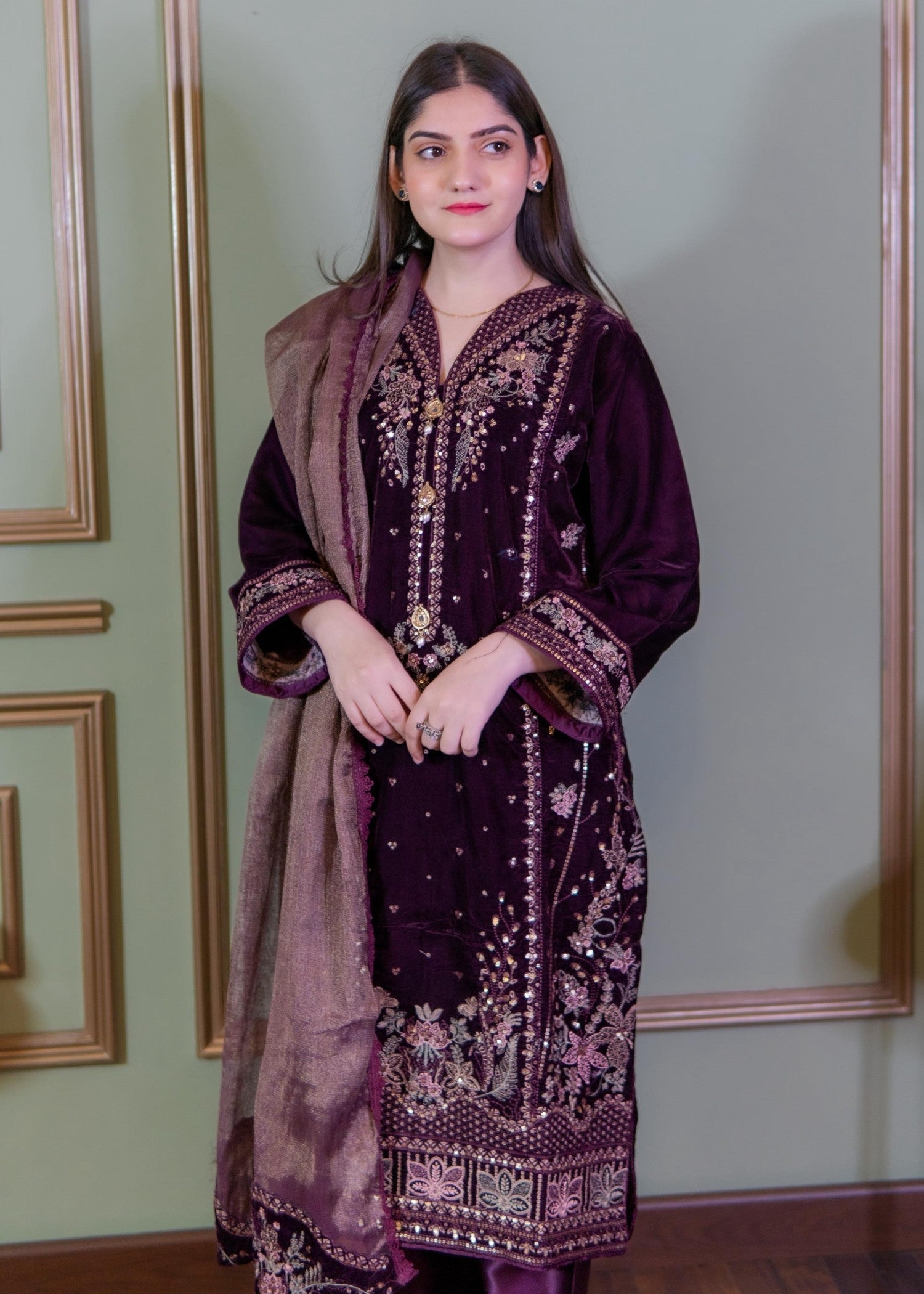 Rangoon Clothing Roshana Plum Velvetine Women 3pcs