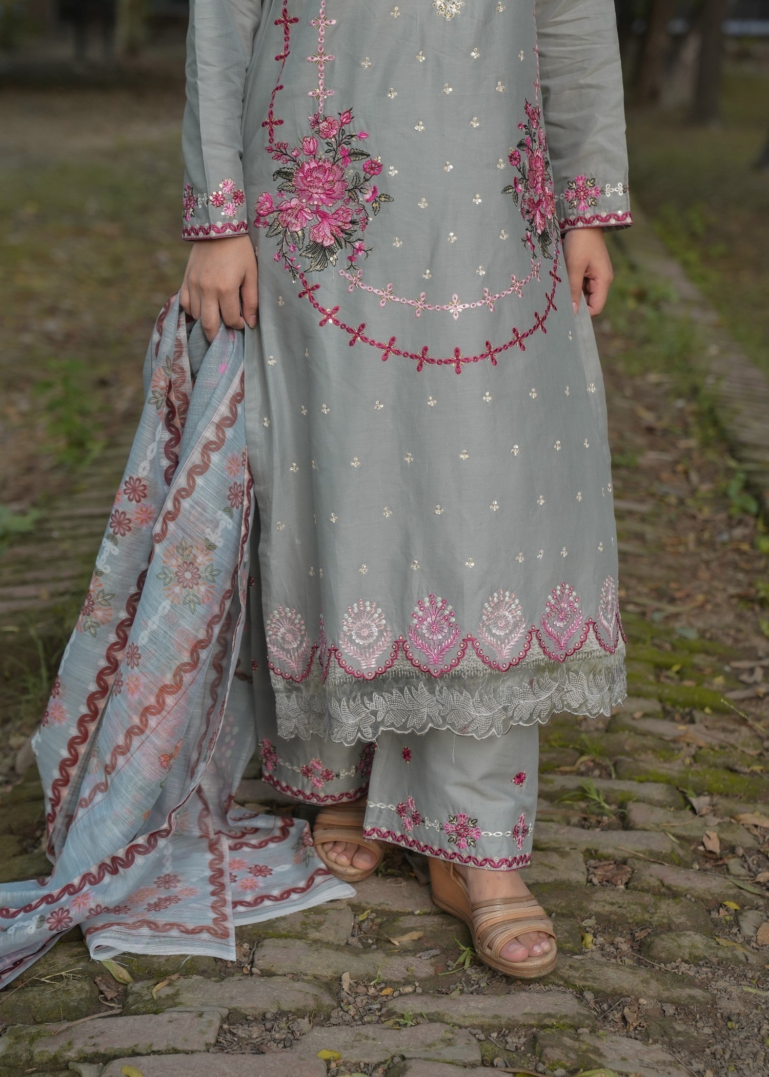 Attirepret Pastel Grey Elegance – Cotton Suit Women 3pcs