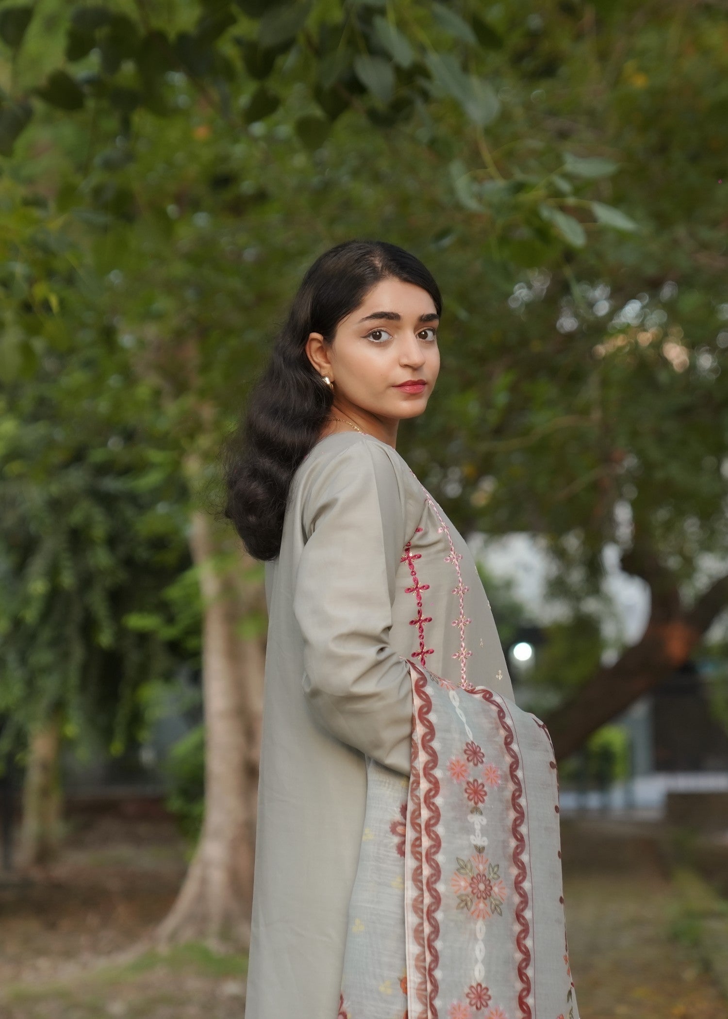 Attirepret Pastel Grey Elegance – Cotton Suit Women 3pcs