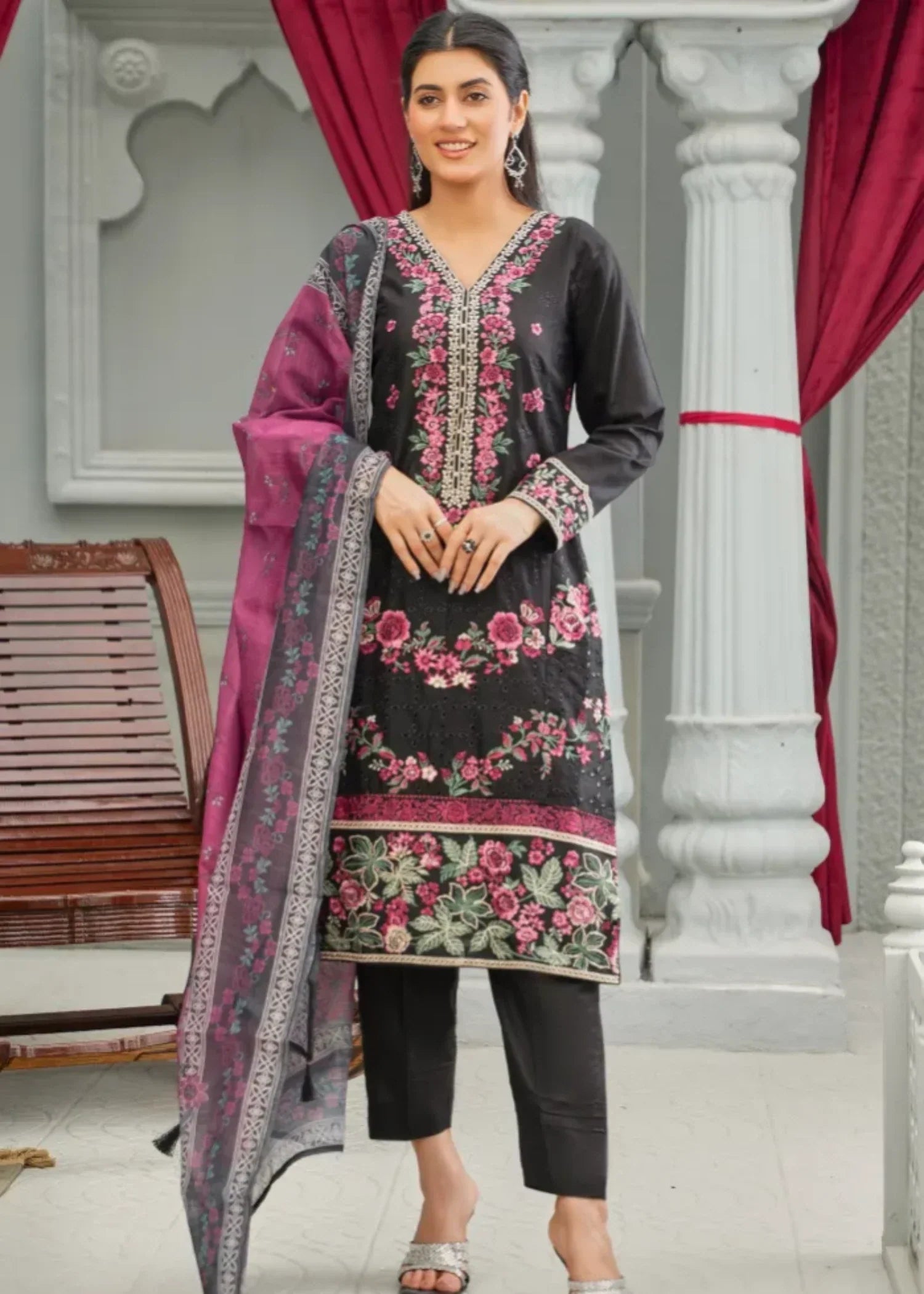 Designer Rack cotton black embraided Women 3pcs