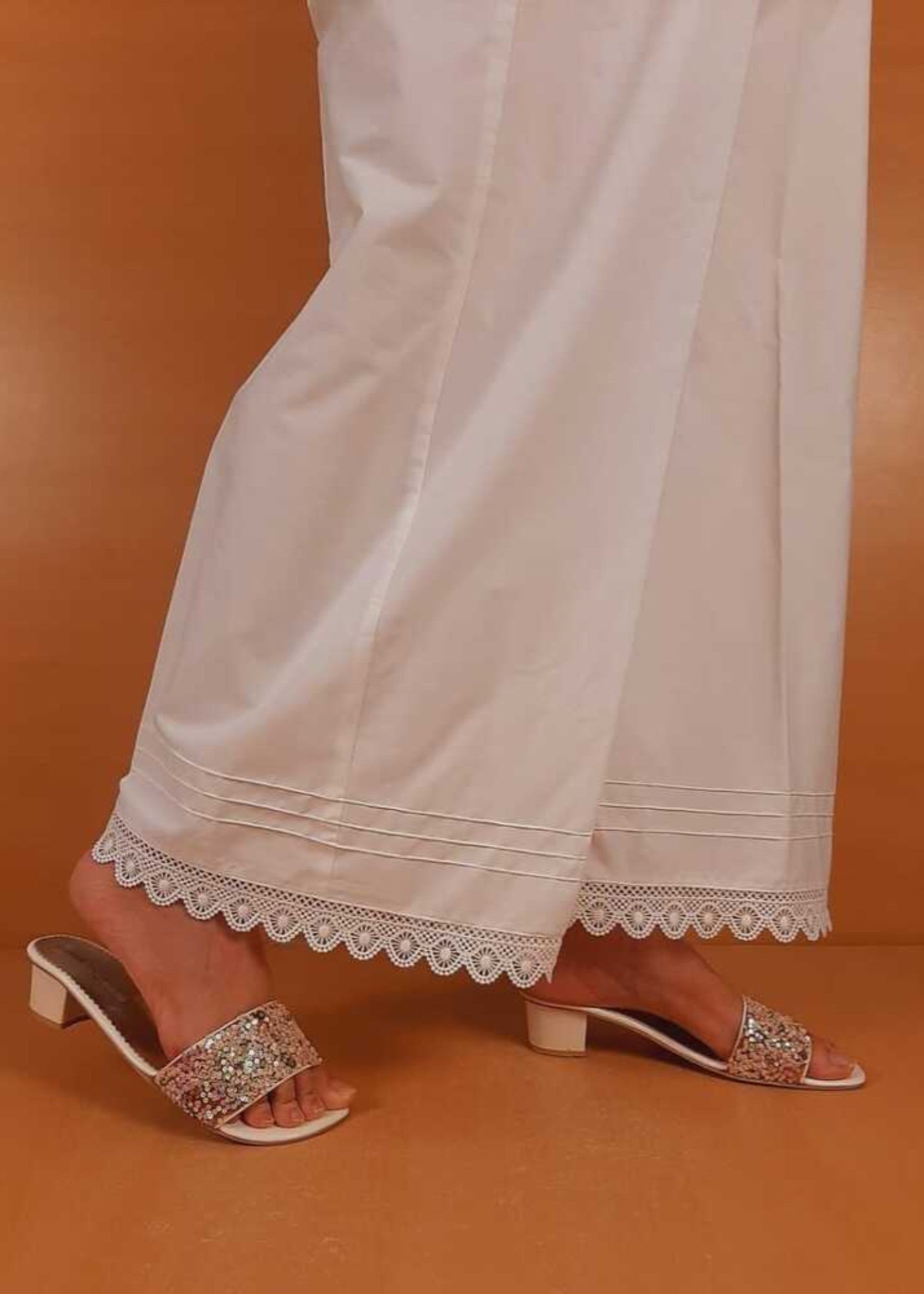 Zardi Cotton Palazzo With Bottom Lace White ZT309 Women 1pcs