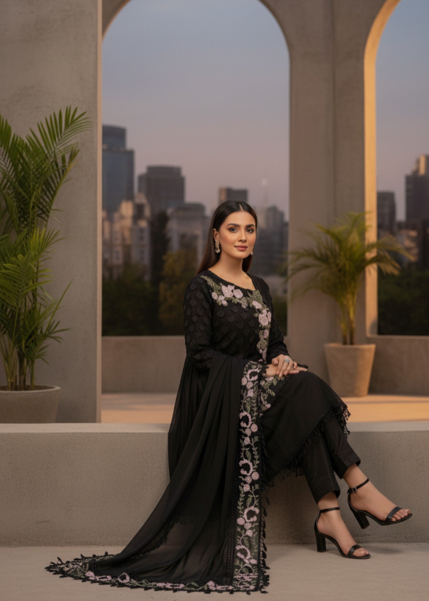 MMG Garments ROYAL WHISPER|LONG LENGTH FROCK BLACK MMG 1002 Women 3pcs