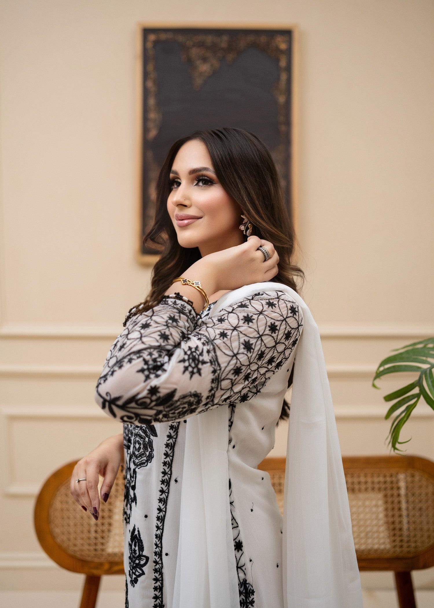 Alyssa WHITE CHIFFON SUIT ALL310 Women 3pcs