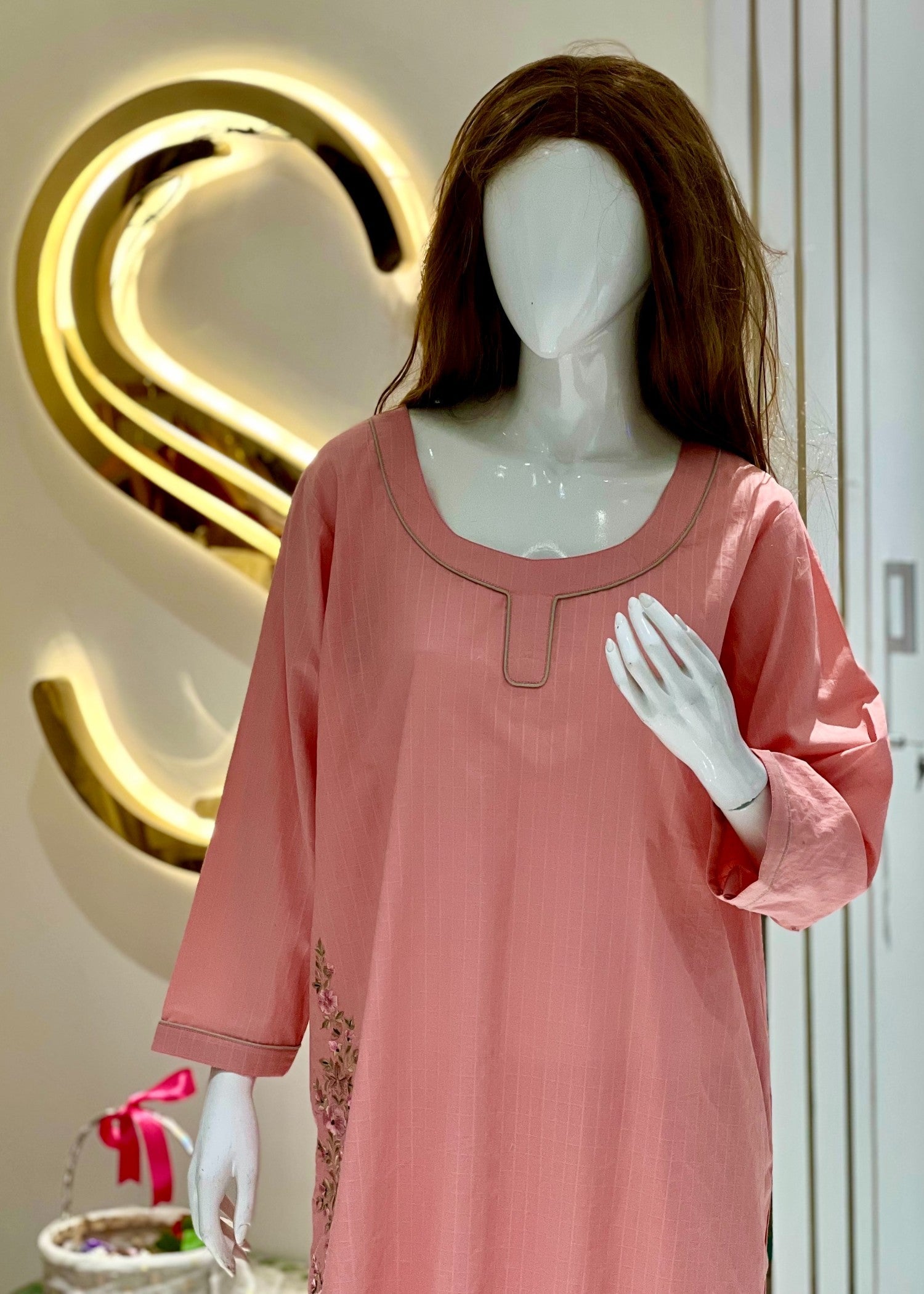 Symas Peach Pink Pure Soft Lawn Co Ord Set Women 2pcs