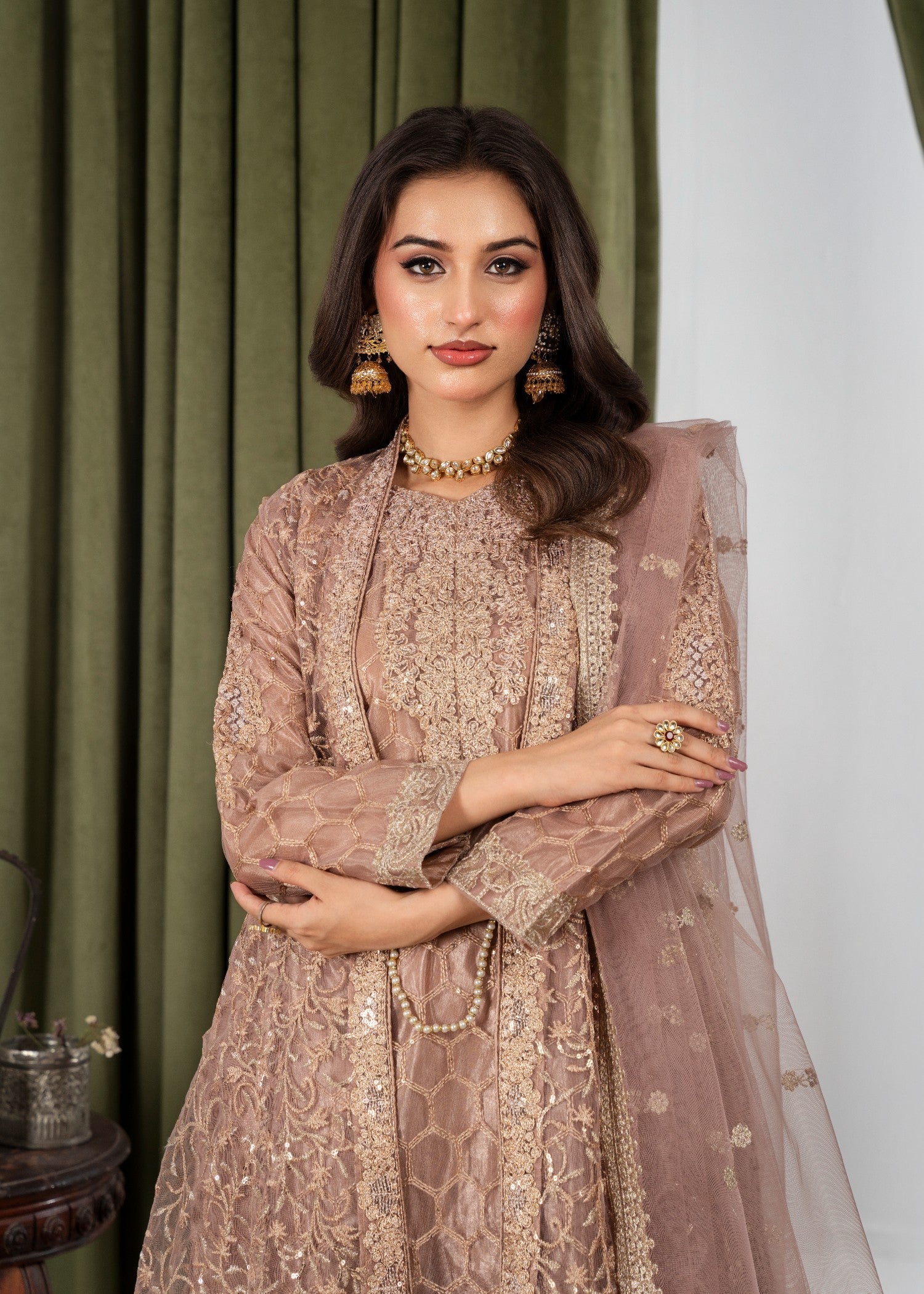 Hkb Officials Harika Brown Pearl Coat Women 4pcs