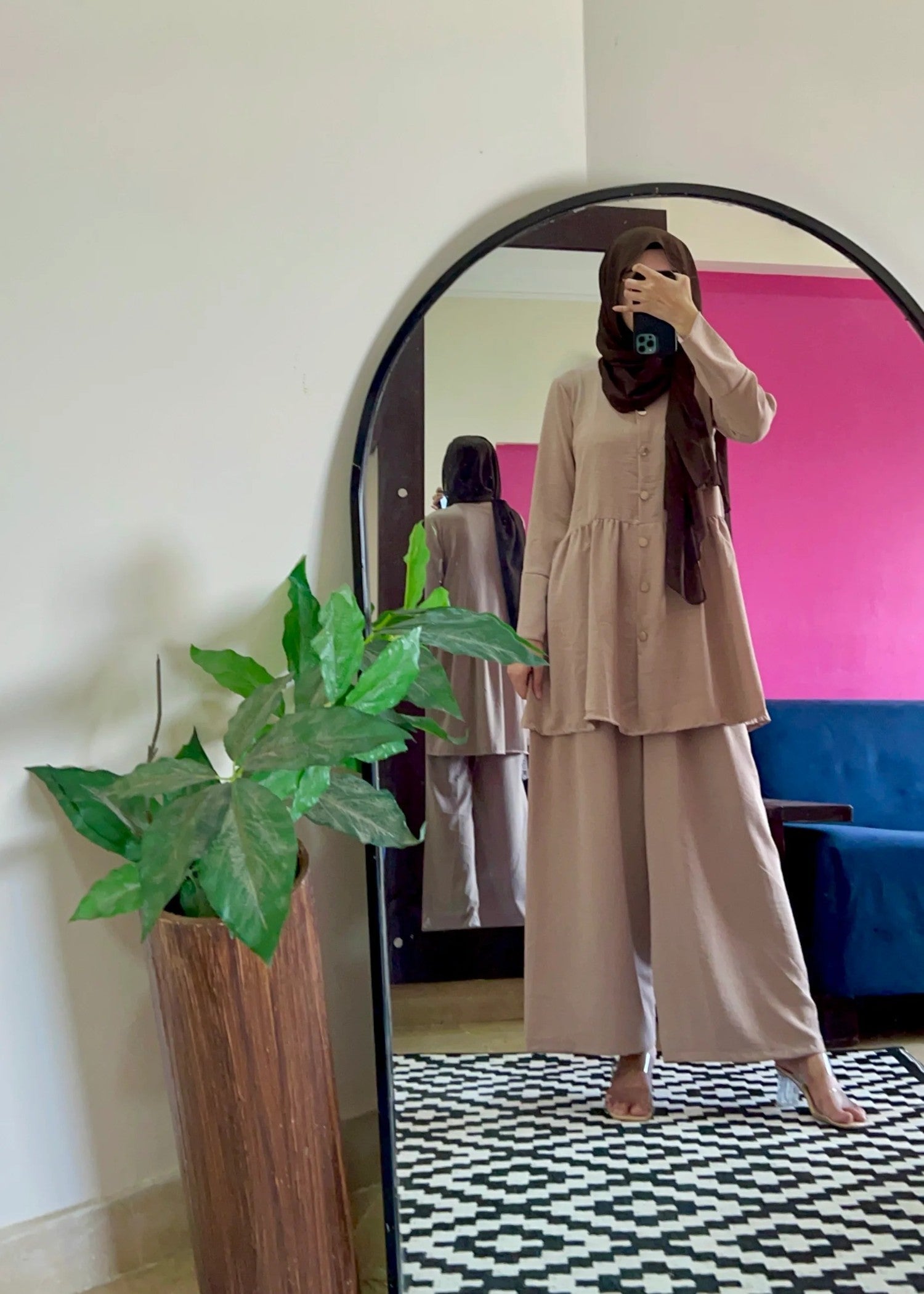 Al Rubab Collection Iris Frock Style Co Ord Set Sand Brown Women 2pcs