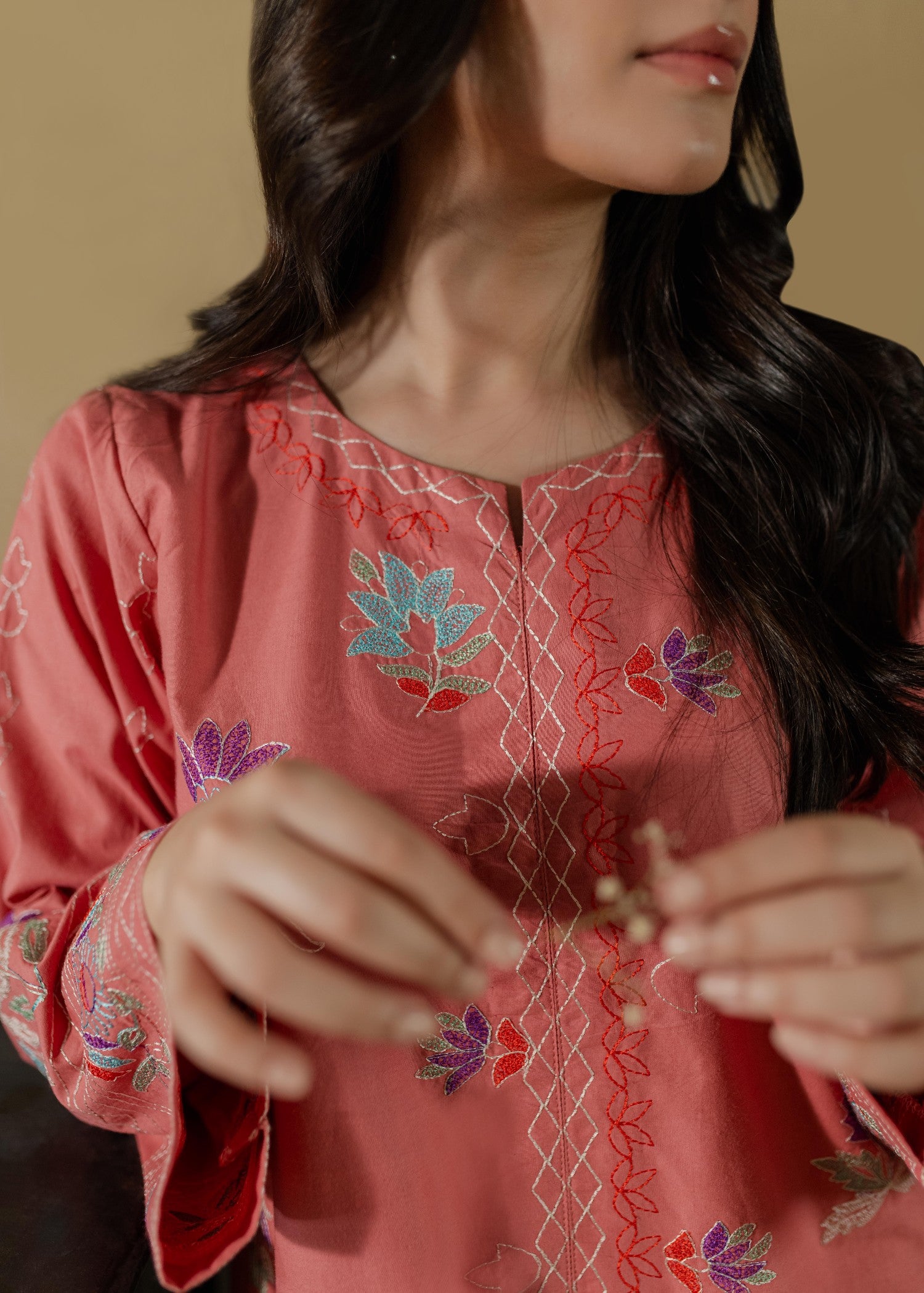 Azulie Pink Embroidered Kurta by Women 1pcs