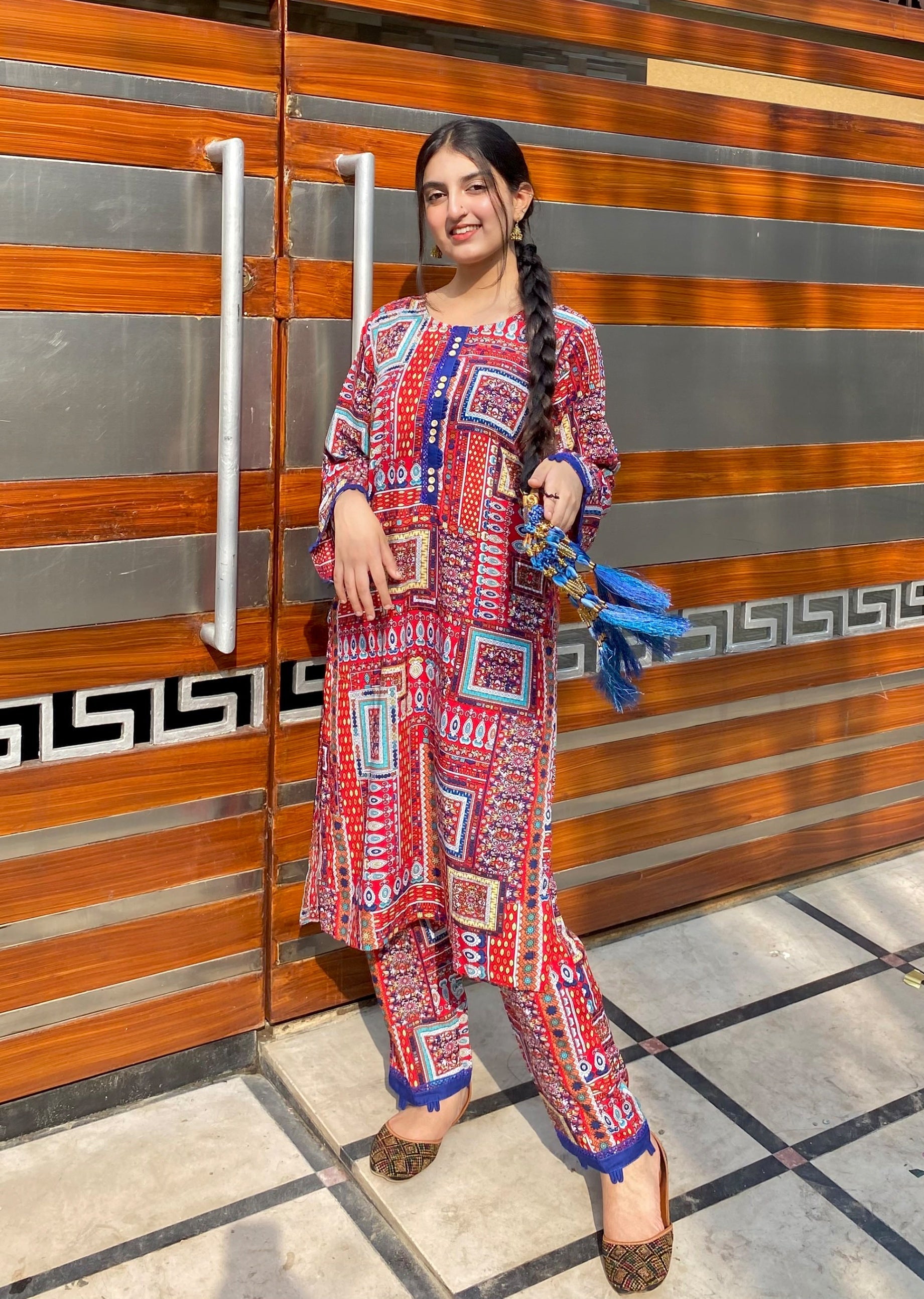 Namal Zara Ltd Co Ord Linen Set Ajrak Style Women 2pcs